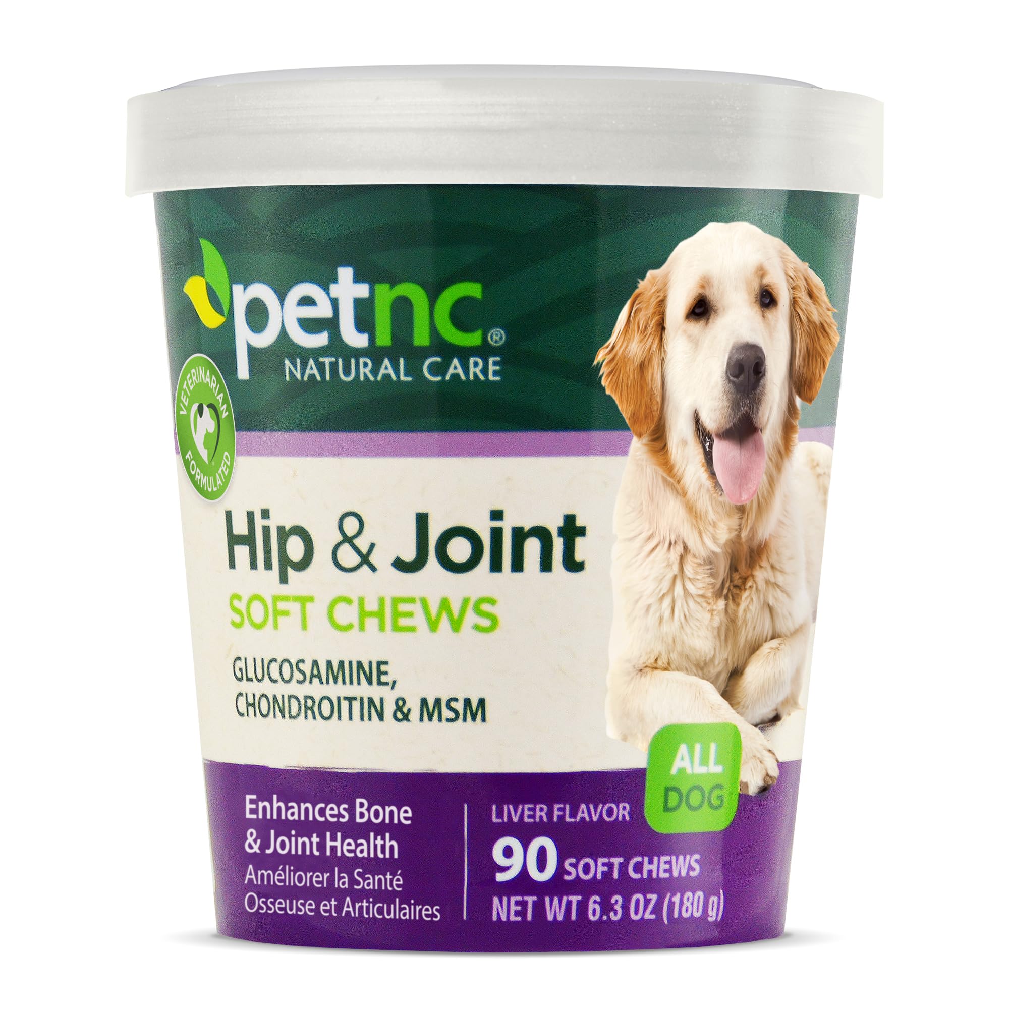 Petnc Natural Care Hip & Joint Health Supplement for Dogs (90 Chews), Glucosamine Chondroitin MSM Dog Chews with Hyaluronic Acid