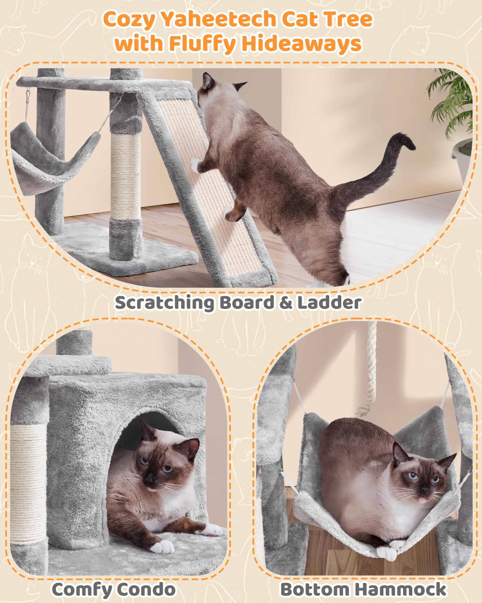 Yaheetech Cat Tree, Multi-Level Tower for Indoor Cats, 63in, Condo Furniture With Scratching Posts, Large Top Perch, Hammock, Ta