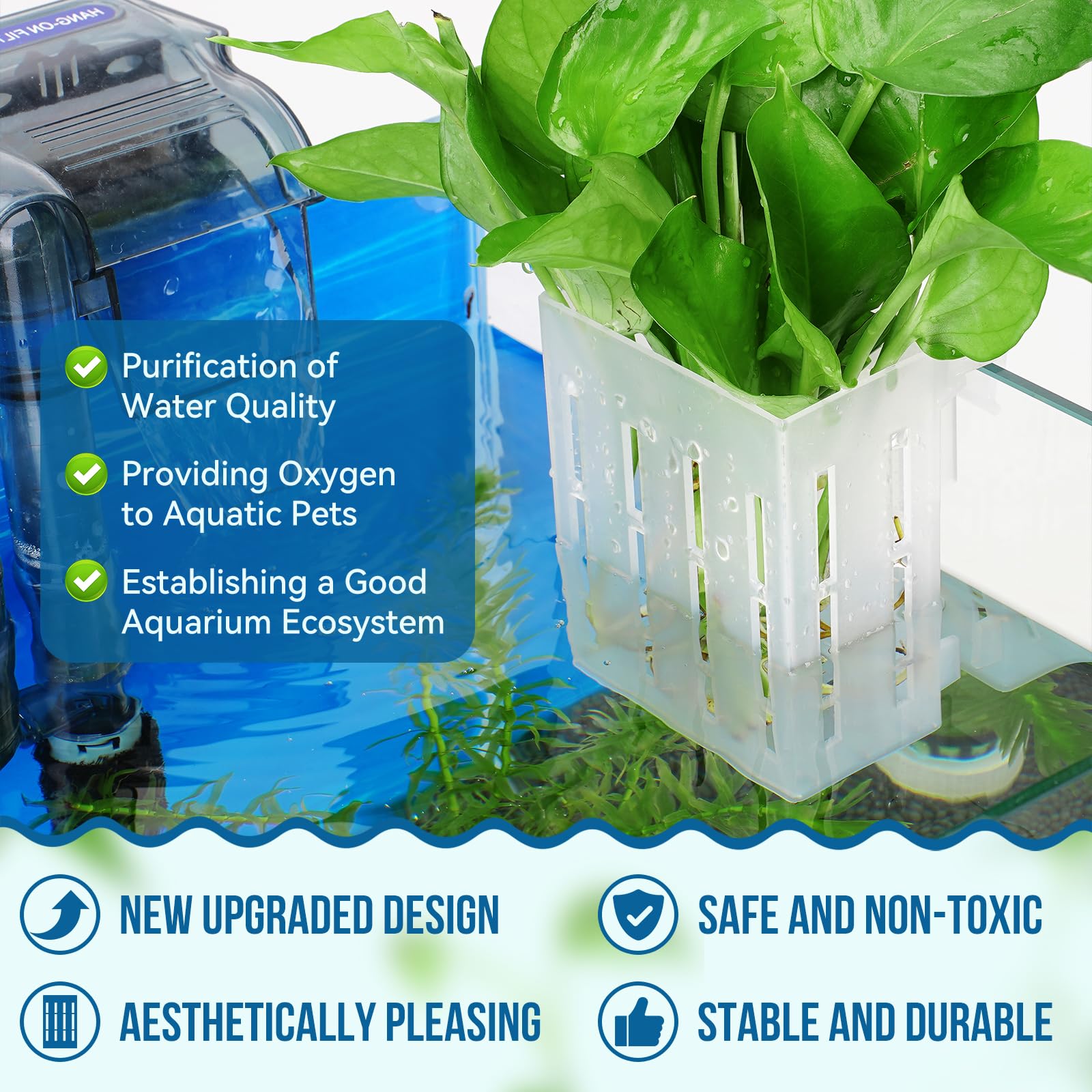 Upgraded Large Aquarium Plant Holder with Hooks and Suction Cups for Fish Tank Aquaponic Plant Cultivation and Aquascape Decorat