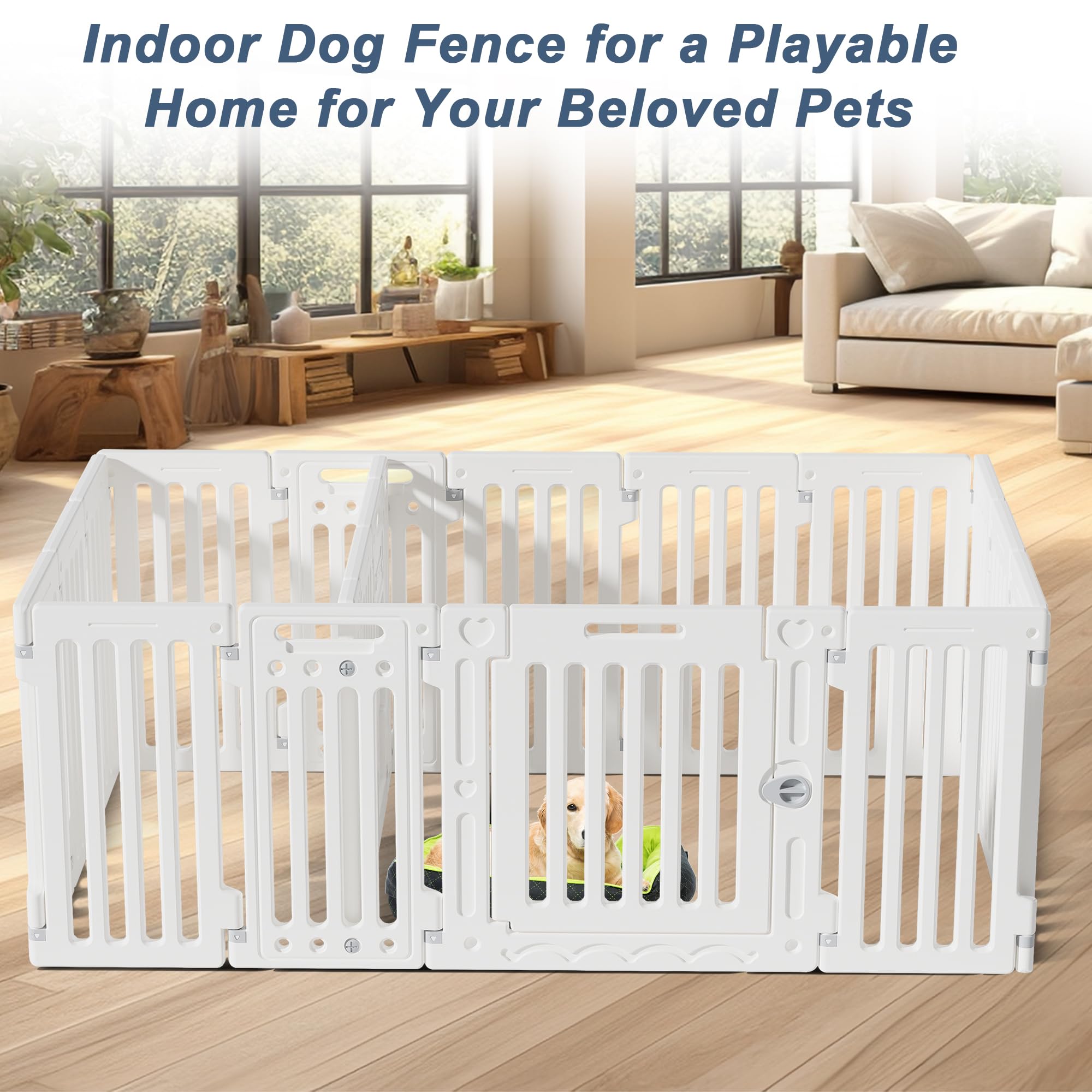 2 Room Dog Playpen With Door,Diy Shape Combination Puppy Pen,16-Panel+2 Link Piece+Large Door+Small Door,25.5'' H Dog Fence,Non-