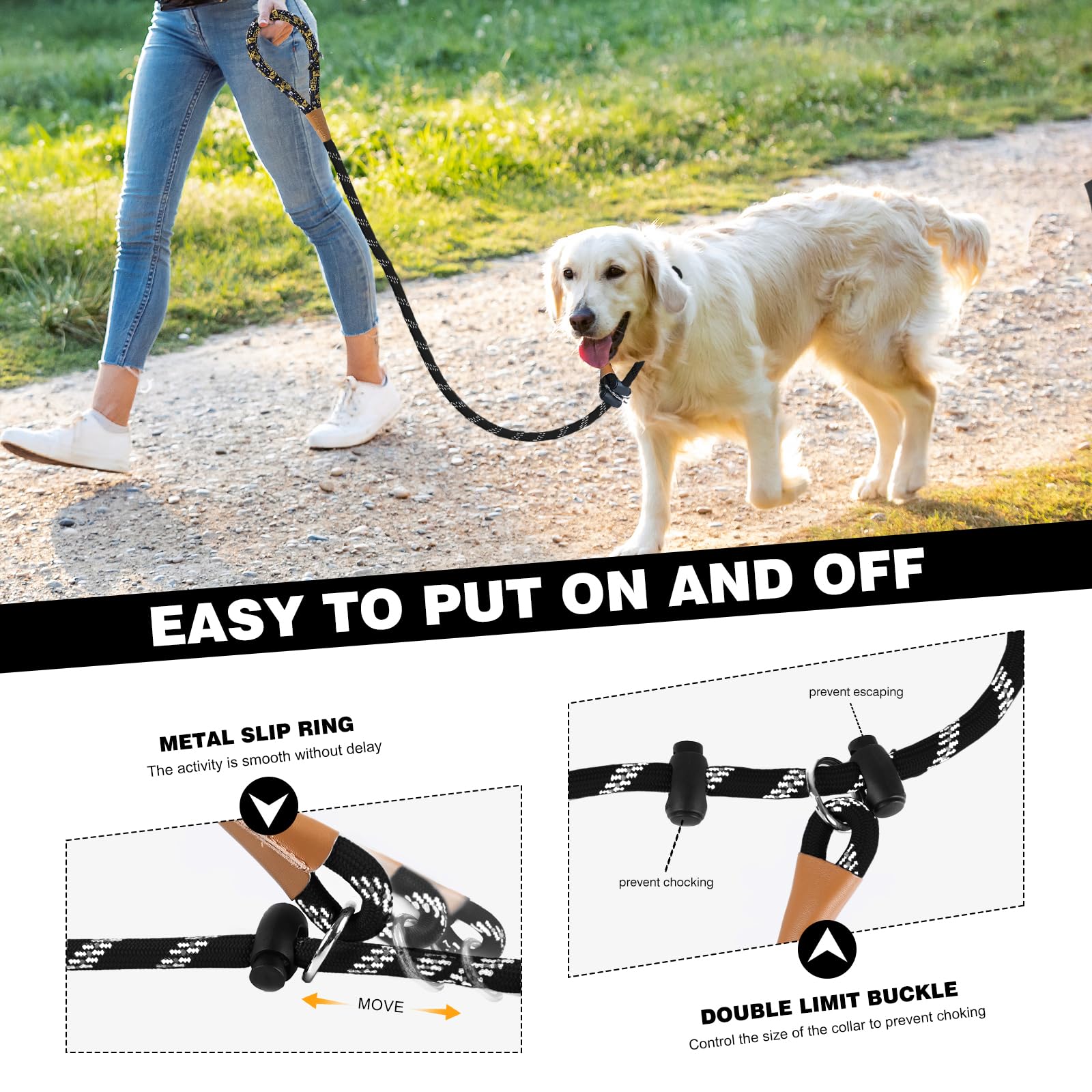 Lynxking Slip Lead Dog Leash Reflective, Heavy Duty Comfortable Strong Rope For Large Medium Small Dogs No Pull Pet Training