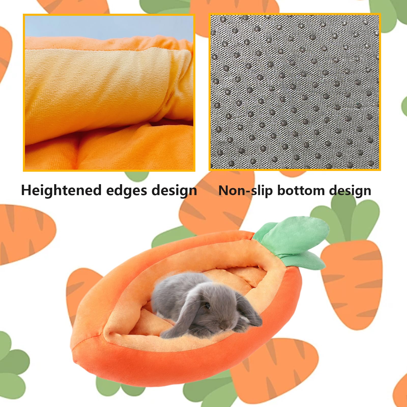 Acsist Bunny Bed, Rabbit Bed Carrot Shape, Soft & Machine Washable With Removable Cushion For Guinea Pig Chinchilla Squirrel Hed