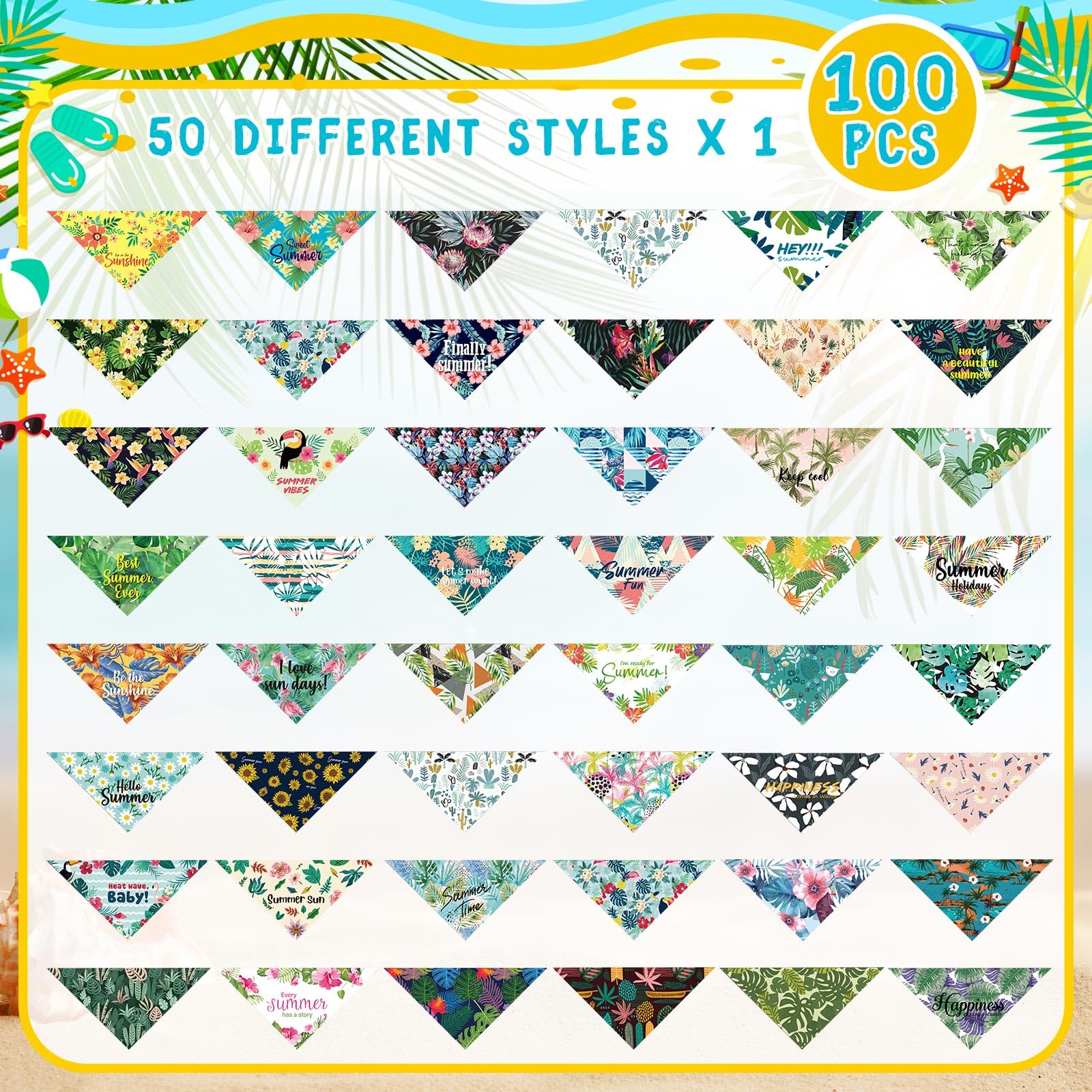 Kacctyen 100 Pcs Dog Bandanas For Summer Bulk Hawaiian Floral Pet Scarf Bibs Adjustable Washable Kerchief Seasonal Pet Costume A