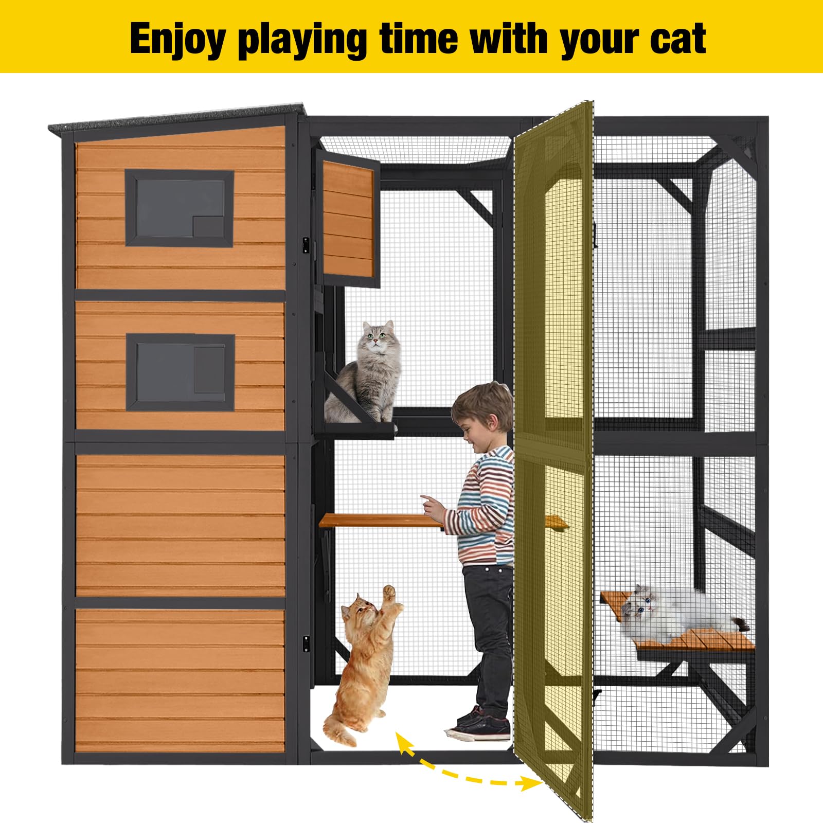 Aivituvin Large Cat Catio 4 Tiers Cat Enclosures House For Outdoor Indoor Cats With Weatherproof Roof, 3 Resting Rooms, 3 Platfo