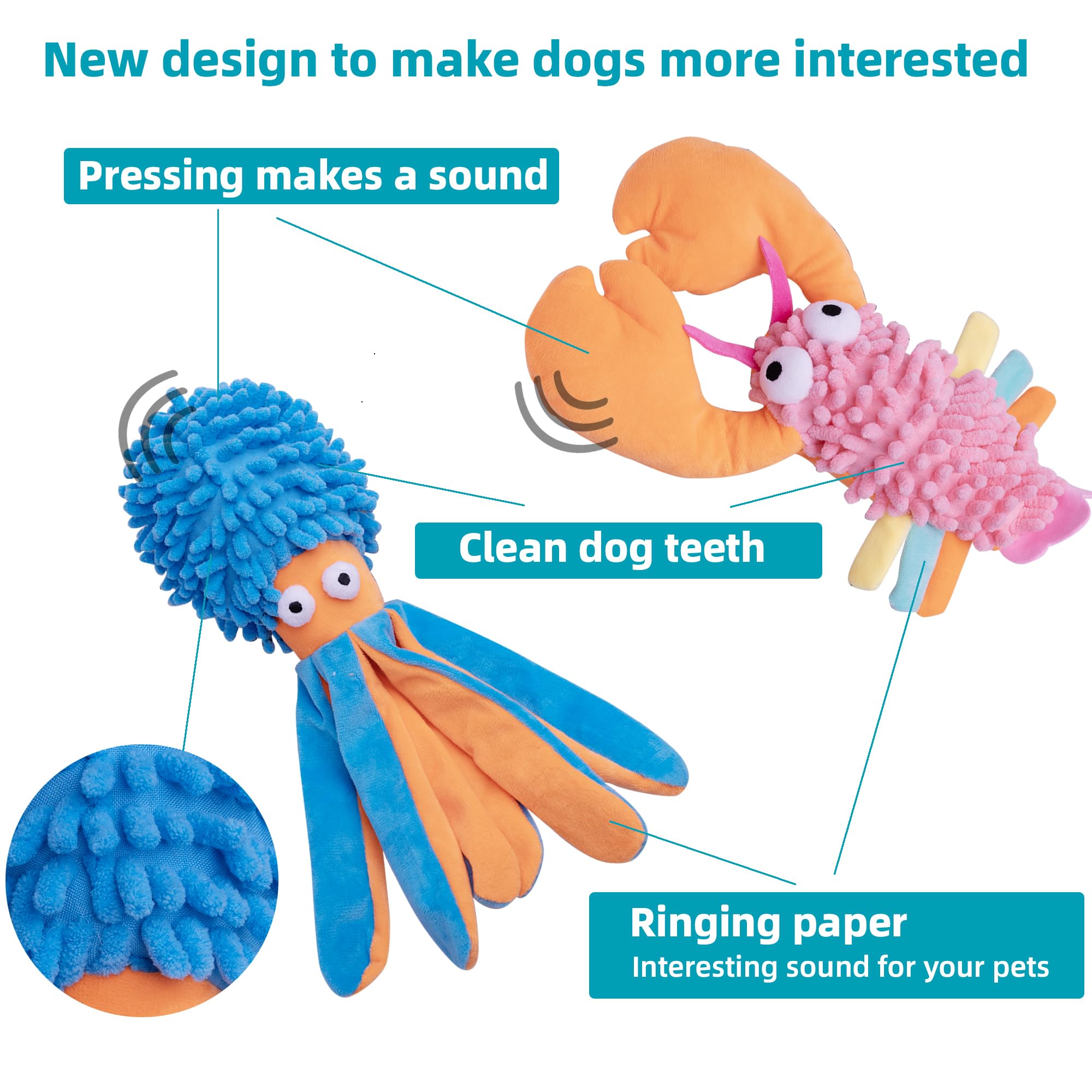 MIXCOTIA 5 Pack Dog Squeaky Toys Bulk Set,Puppy Teething Chew Pet Dog Toy for Large Medium Small Dogs,Soft Plush Stuffed Crinkle