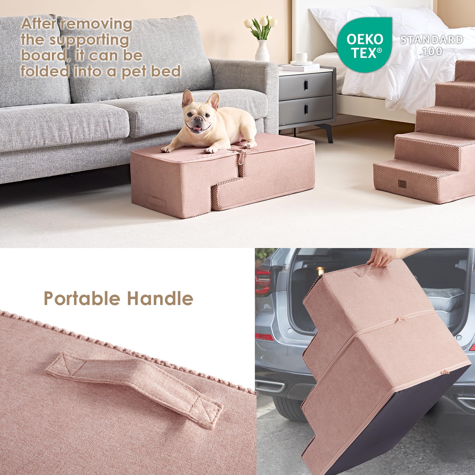 Eheyciga Dog Stairs For Bed 18”H, 4-Step Dog Steps For High Bed, Pet Steps For Small Dogs And Cats, Non-Slip Balanced Dog Indoor Ramp, Pink