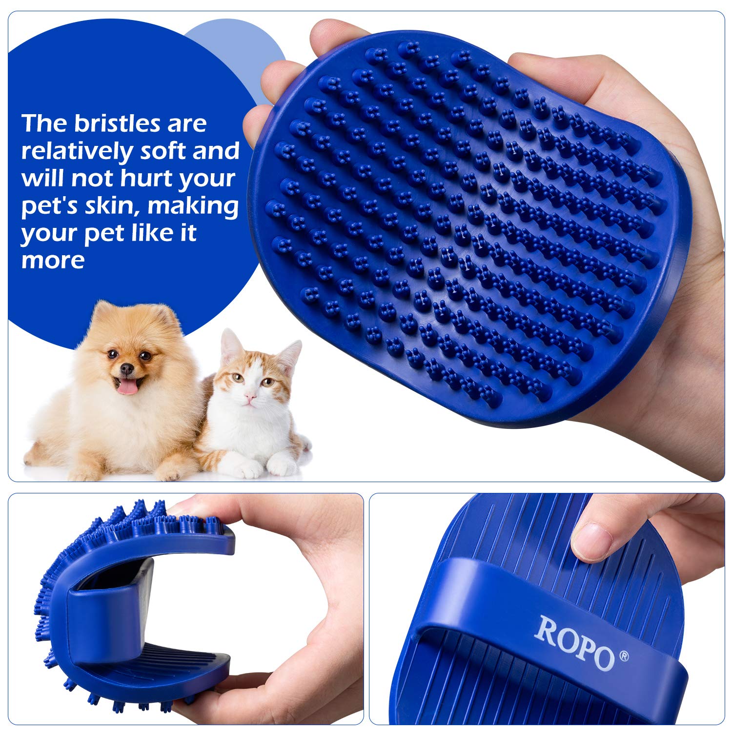 Dog Bath Brush, Ropo Rubber Massage Pet Shampoo Brush, Used For Pet Grooming, Removing Shedding Fur, Combing Tangles And Dead Fur, Suitable For Pet Dogs And Cats (Blue)
