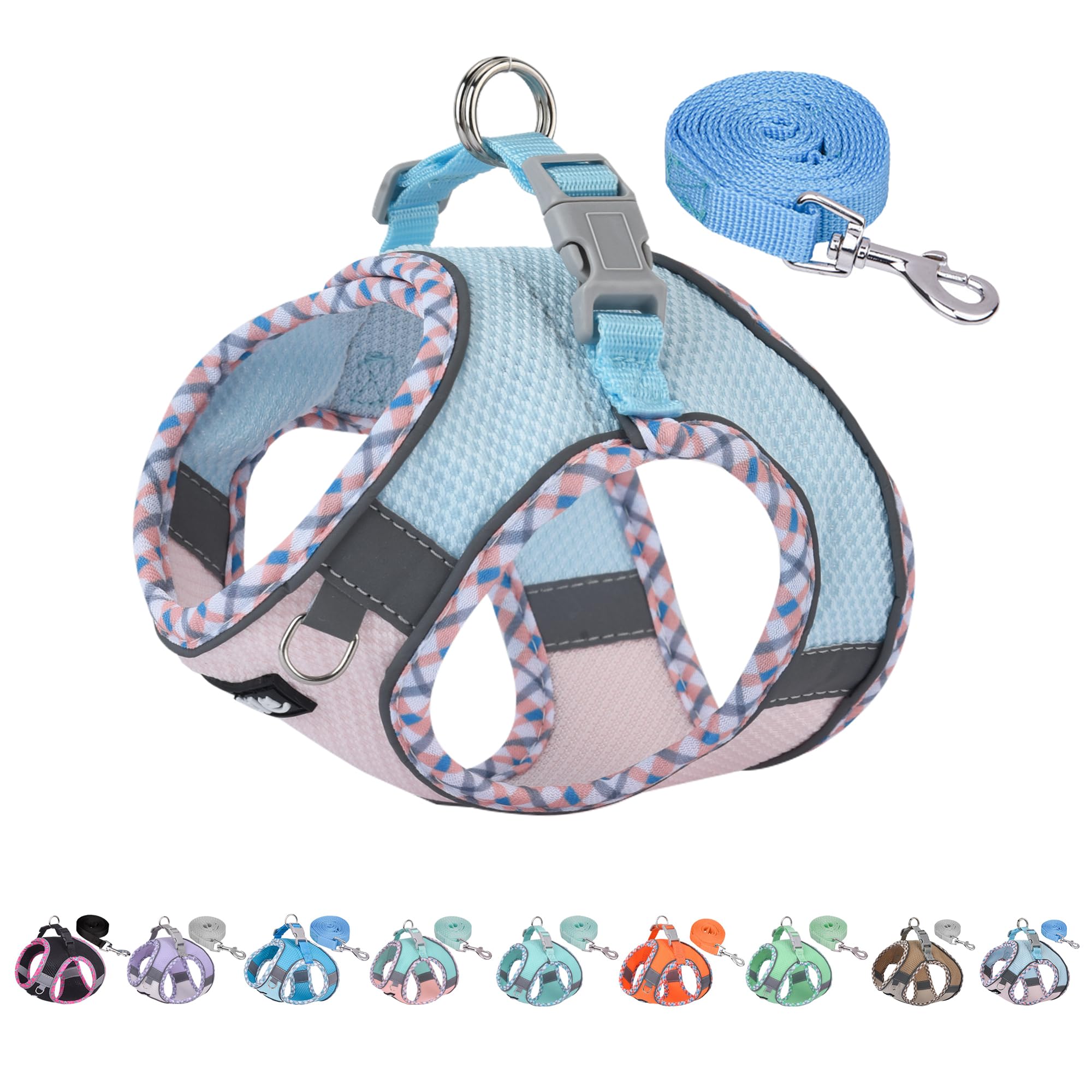 AIITLE Teacup Puppy Harness with Leash - Adjustable Soft Vest with Magic hook and loop & Reflective Safety Strips, Easy-Put-On f
