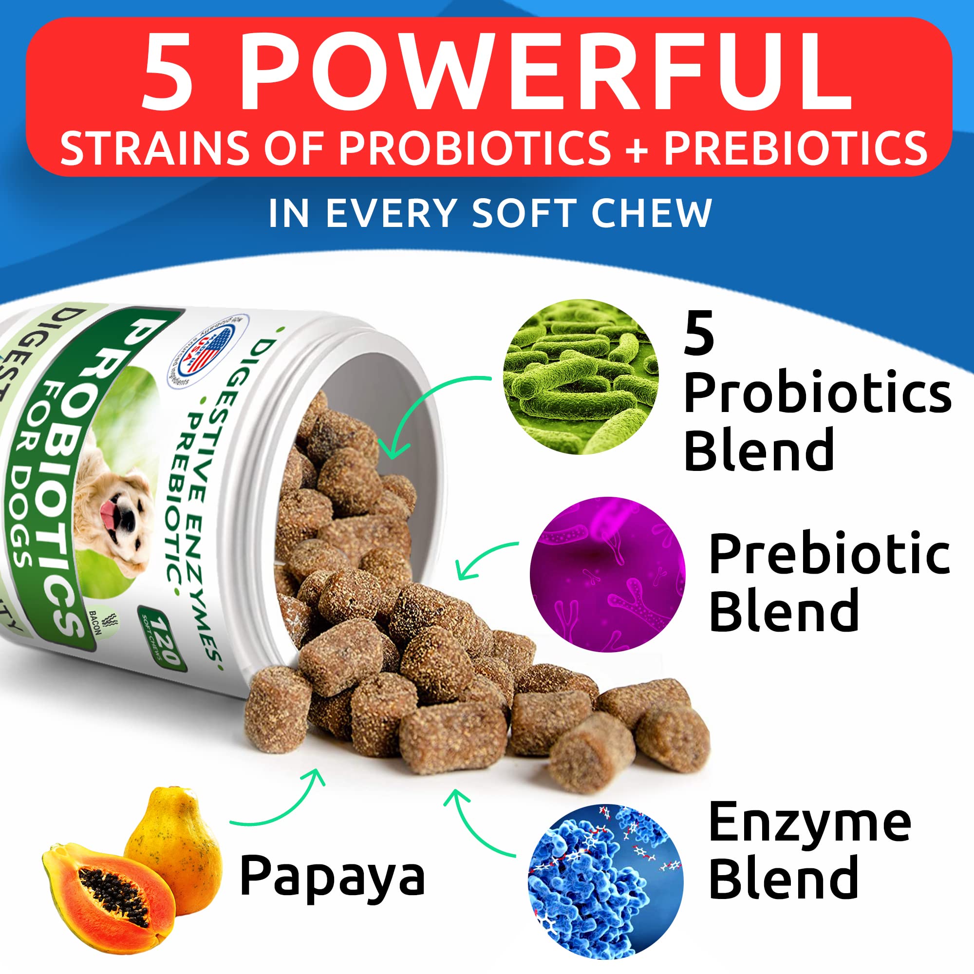 Dog Probiotics & Digestive Enzymes - Allergies & Itchy Skin + Gut Health - Pet Diarrhea Gas Treatment, Upset Stomach Relief Pill