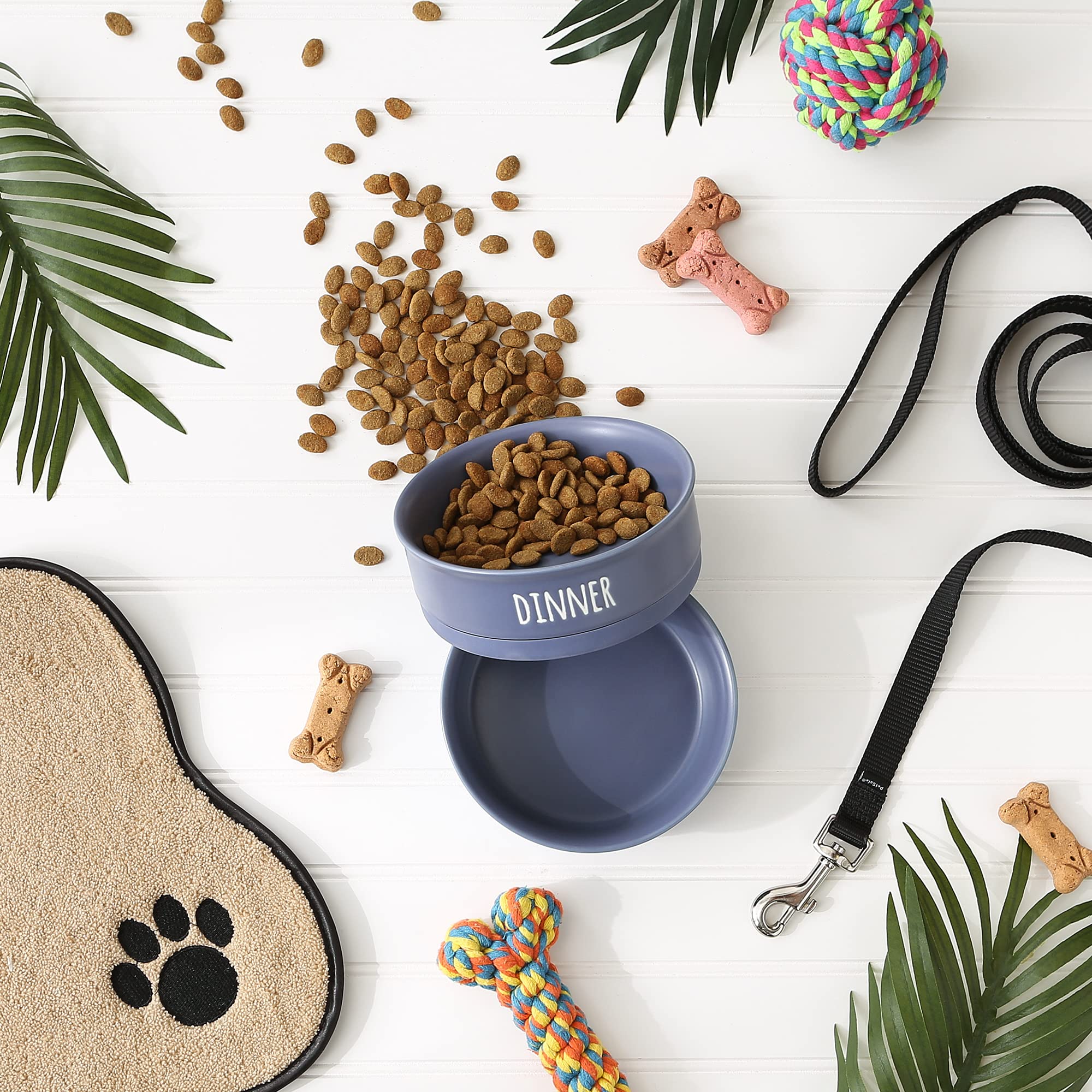 Bone Dry Ceramic Pet Bowls for Dogs & Cats Dishwasher & Microwave Safe, Non-Slip Bottom for Secure Feeding with Less Mess, Mediu