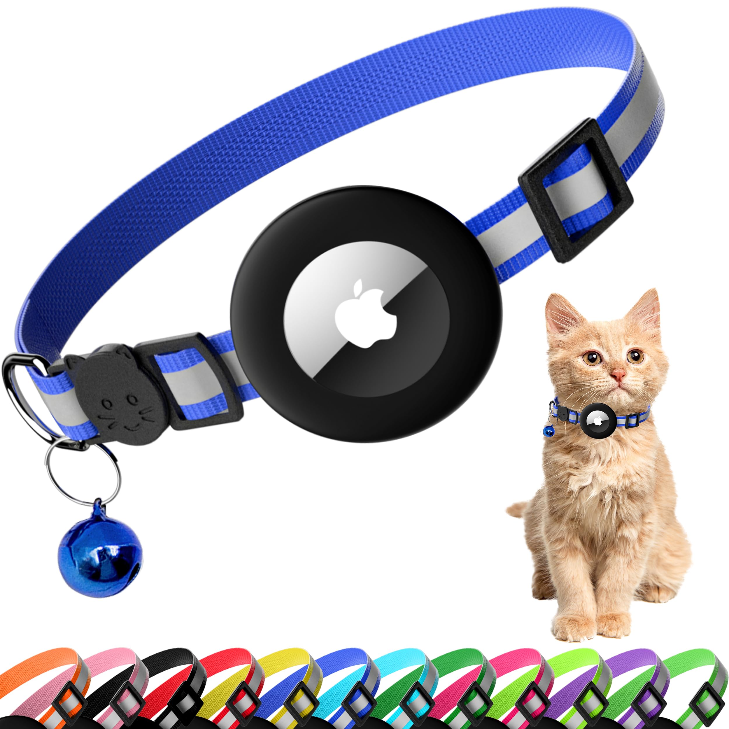 Seyezo Cat Collar With Air Tag Holder, Reflective Kitten Collar With Bell, Breakaway Airtag Cat Collar For Boys Girls Cats, Gps 