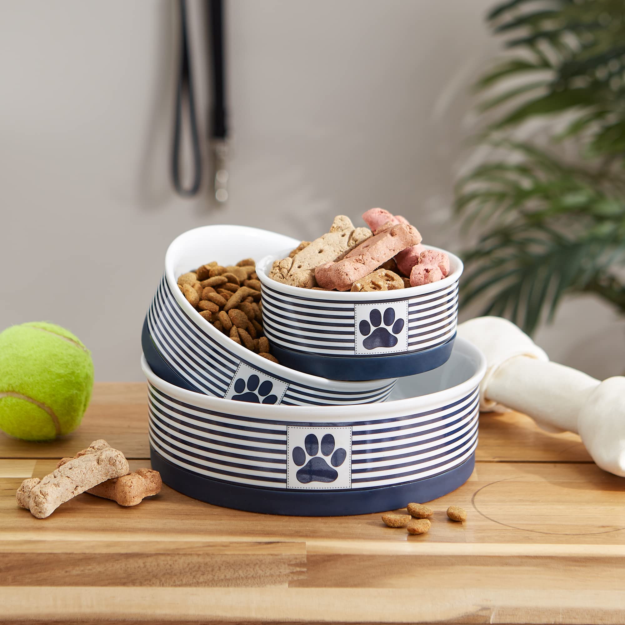 Bone Dry Paw & Patch Ceramic Pet Collection, Large Set, 7.5x2.4, Nautical Blue, (Pack of 2)