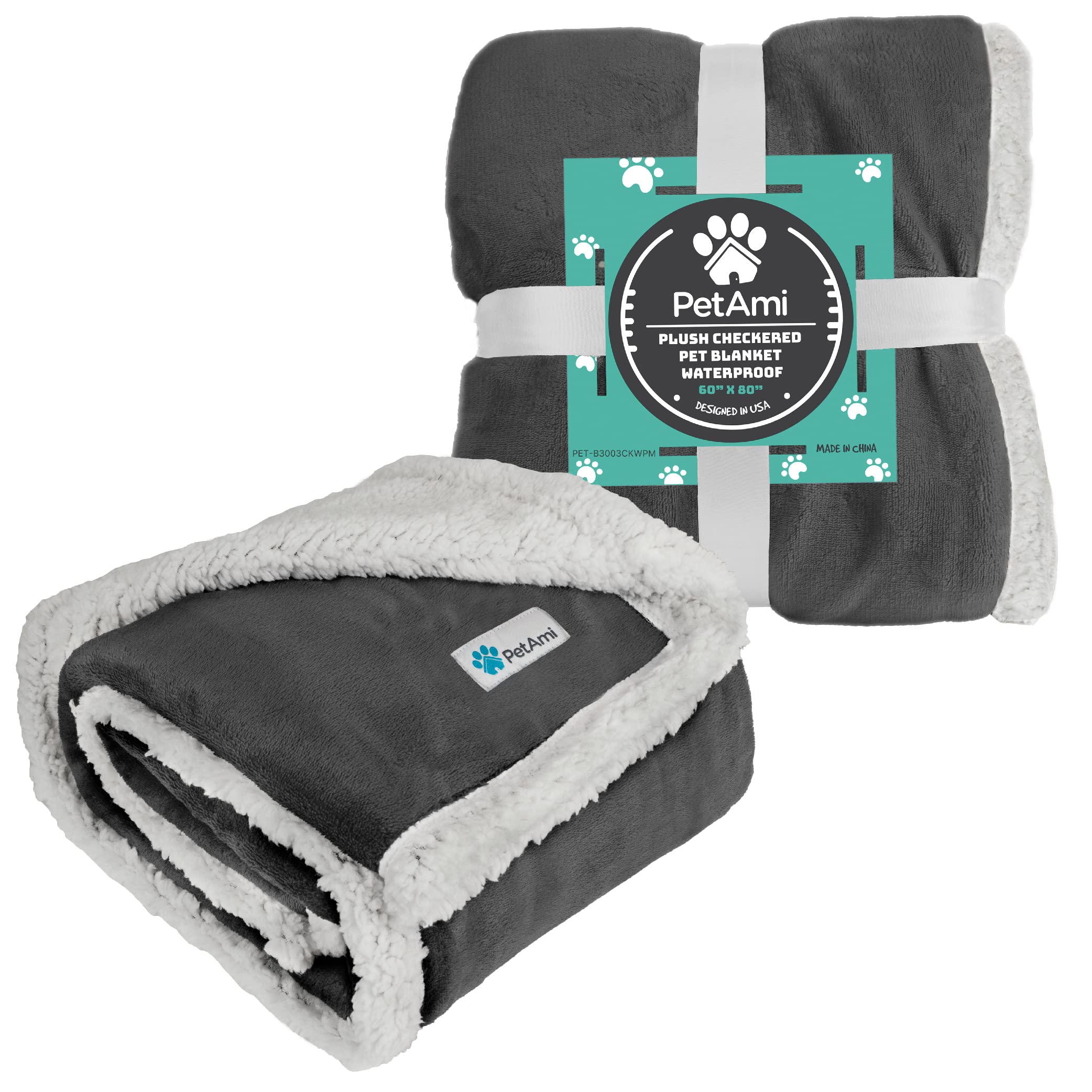 Petami Dog Blanket For Medium Large Dogs, Pet Bed Blanket Cat Puppy Kitten, Fleece Furniture Couch Cover Protector Sofa Car, Soft Sherpa Dog Throw Plush Reversible Washable, 40X60 Dark Gray