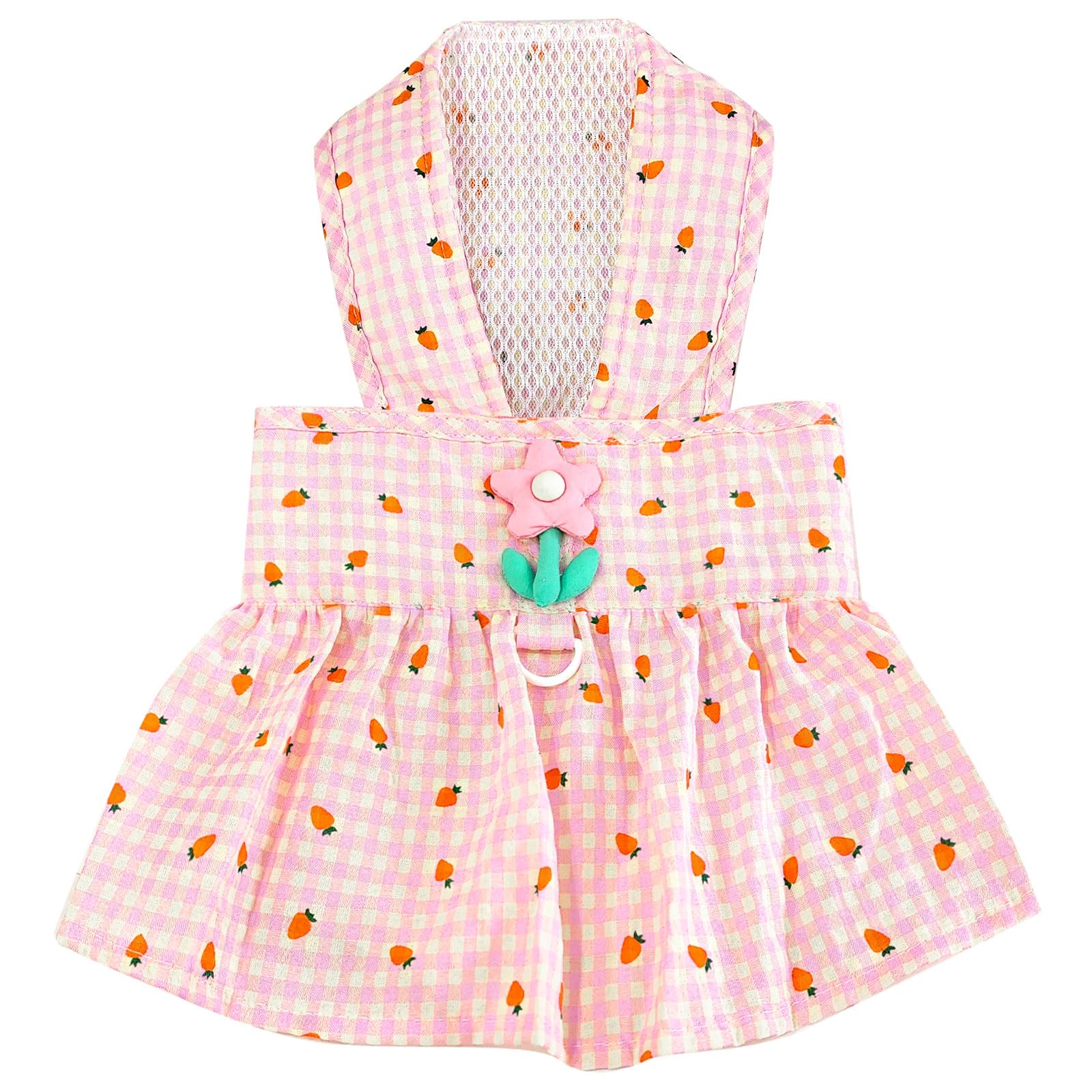 Xgdmeil Cute Floral Small Dog Dress With D-Ring Plaid Princess Girl Dog Harness Dress Spring Summer Breathable Pet Puppy Clothes