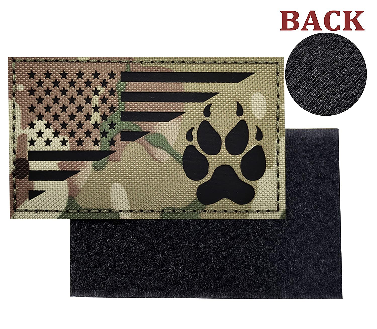 Ir Reflective Service Dog Patch Us Flag Tactical Dog Paw Patches Vests/Harnesses Fastener Hook & Loop Patch (3.54 * 1.97In)