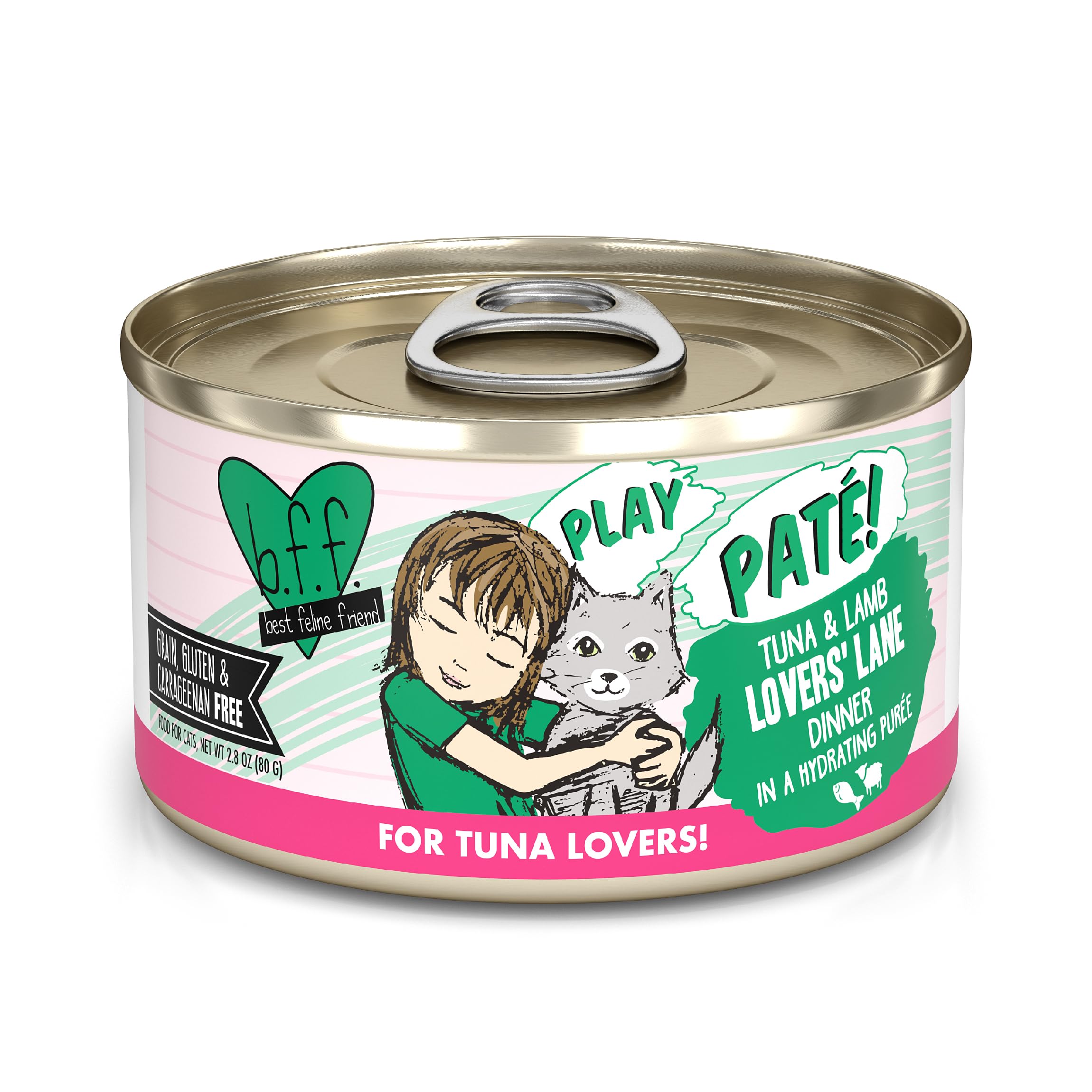 B.F.F. Play - Best Feline Friend Pat   Lovers, Aw Yeah!, Tuna & Lamb Lovers Lane with Tuna & Lamb, 2.8oz Can (Pack of 12)