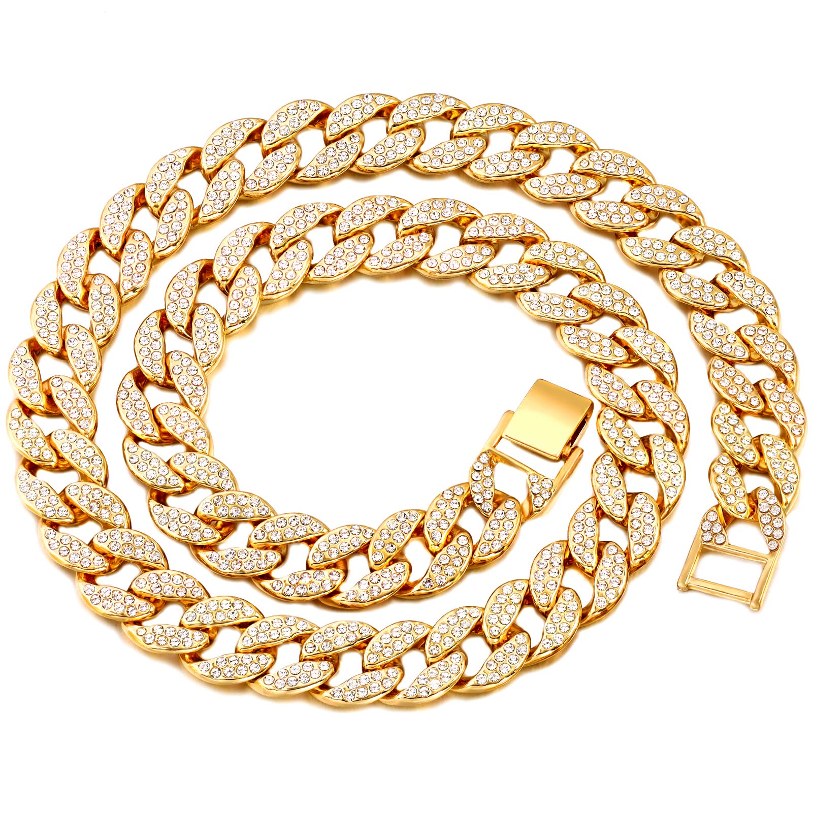 Flatfoosie Gold Dog Chain Collar Diamond Cuban Link Durable Dog Chain Collar For Outside Walking Secure Buckle Dog Gold Chain For Small Medium Large Dogs Cats (22Inch, Gold)