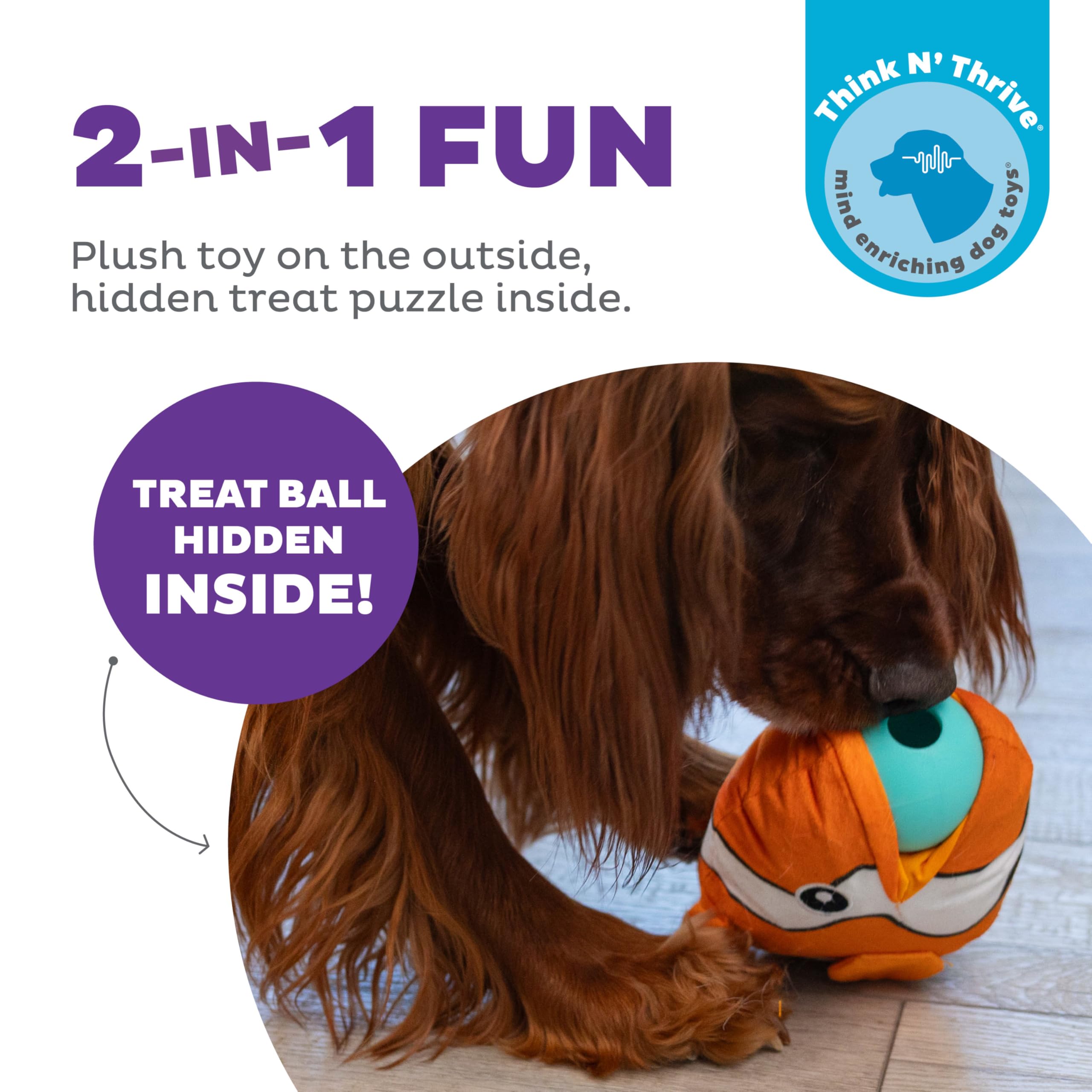 Outward Hound By Nina Ottosson Big Mouthz Interactive Plush Dog Puzzle With Treat Ball, Clownfish, Orange