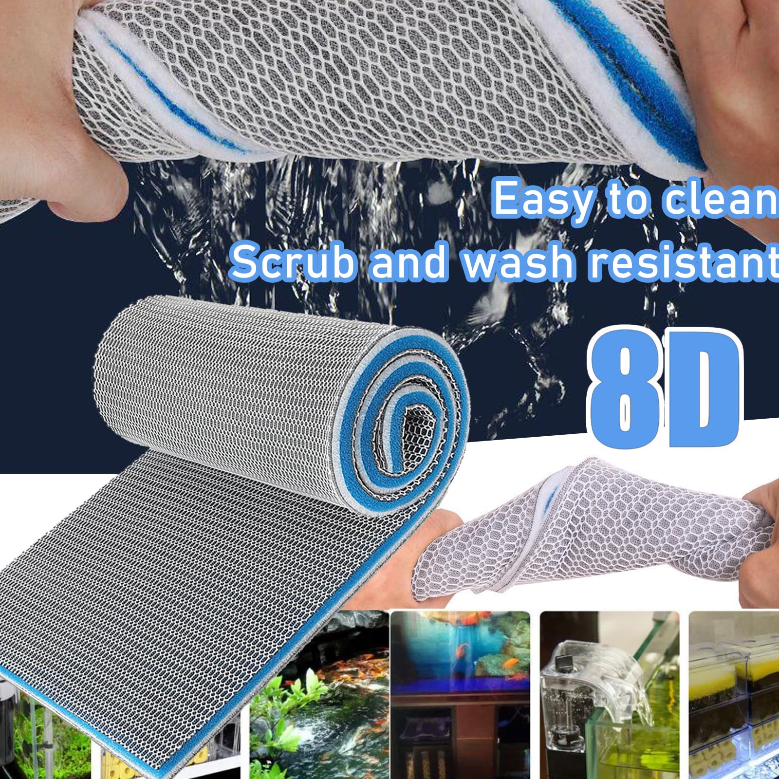 Gift2U Aquarium Filter Media, 11.8X47.2In 8-Layer Fish Filter Floss Reusable & Washable 0.8'' Thickness Fish Tank Filter Sponge