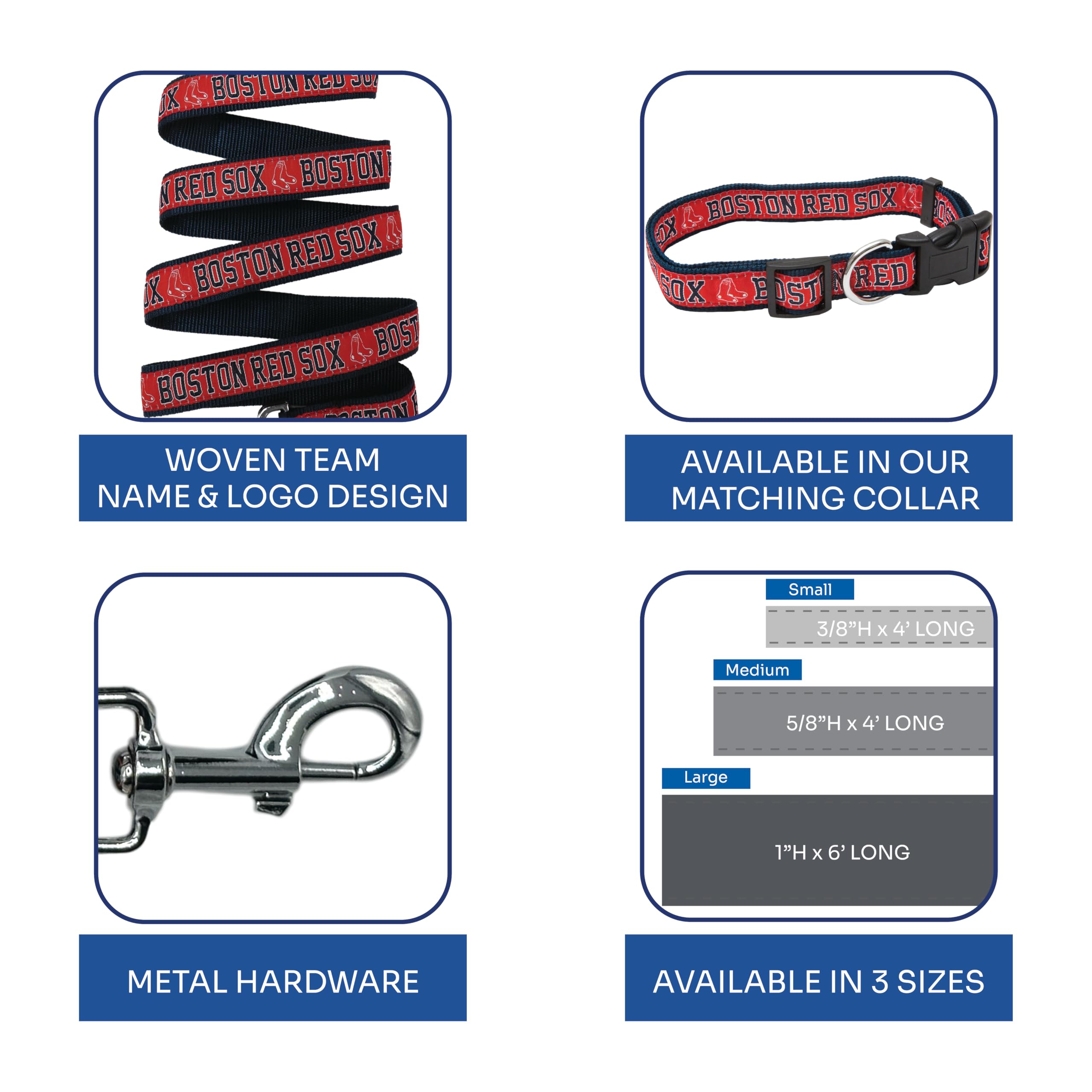 Mlb Pet Leash, Large, Boston Red Sox Dog Leash, Baseball Team Leash For Dogs & Cats. A Shiny & Colorful Dog & Cat Leash With Emboridered Team Name/Logo Licensed By The Mlb