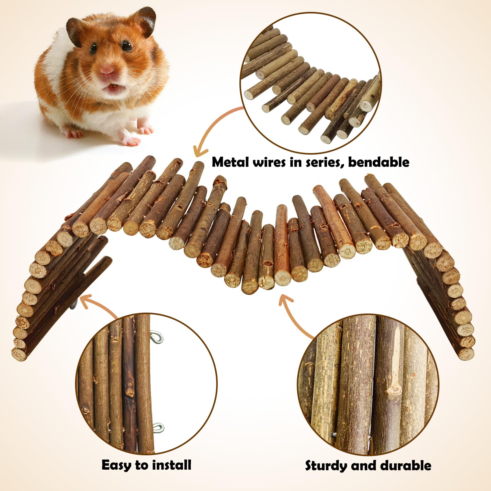 Pinvnby Hamster Wooden Bridge Rat Bendable Tunnel Wooden Fence Chew Toy Hamster Cage Accessories Long Climbing Ladder Fo Gerbil