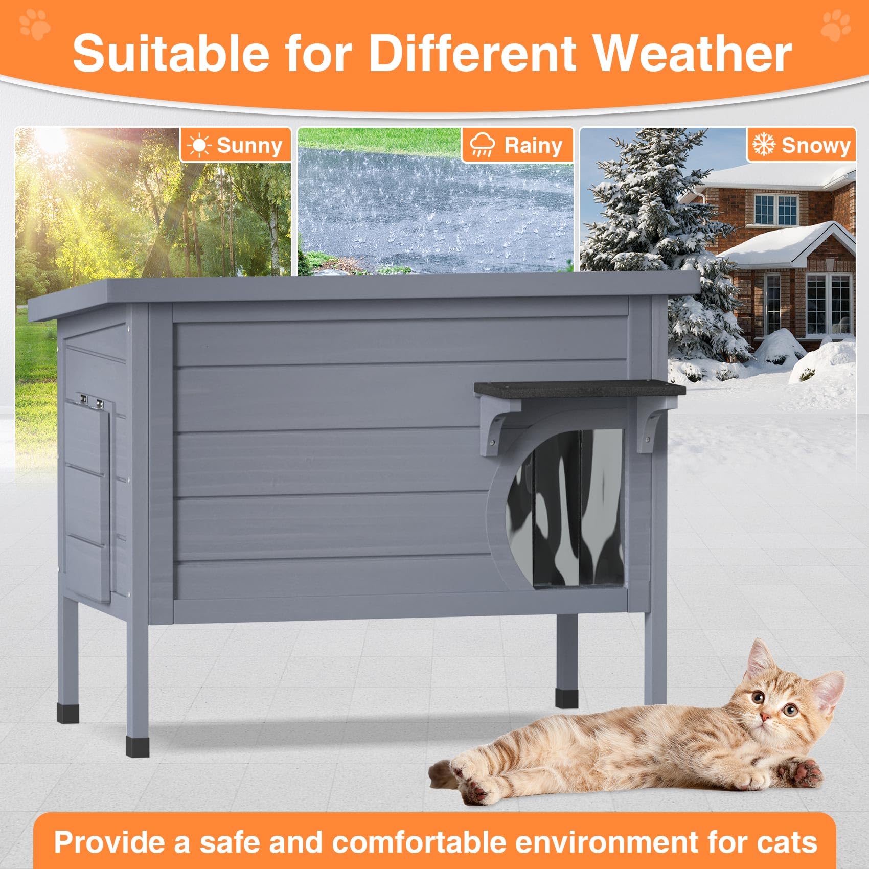 PETIMBER Outdoor Cat House - Heated Cat House for Outside, Wooden Insulated Cat Houses Outdoor, Winter Warm Cat Home Weatherproo