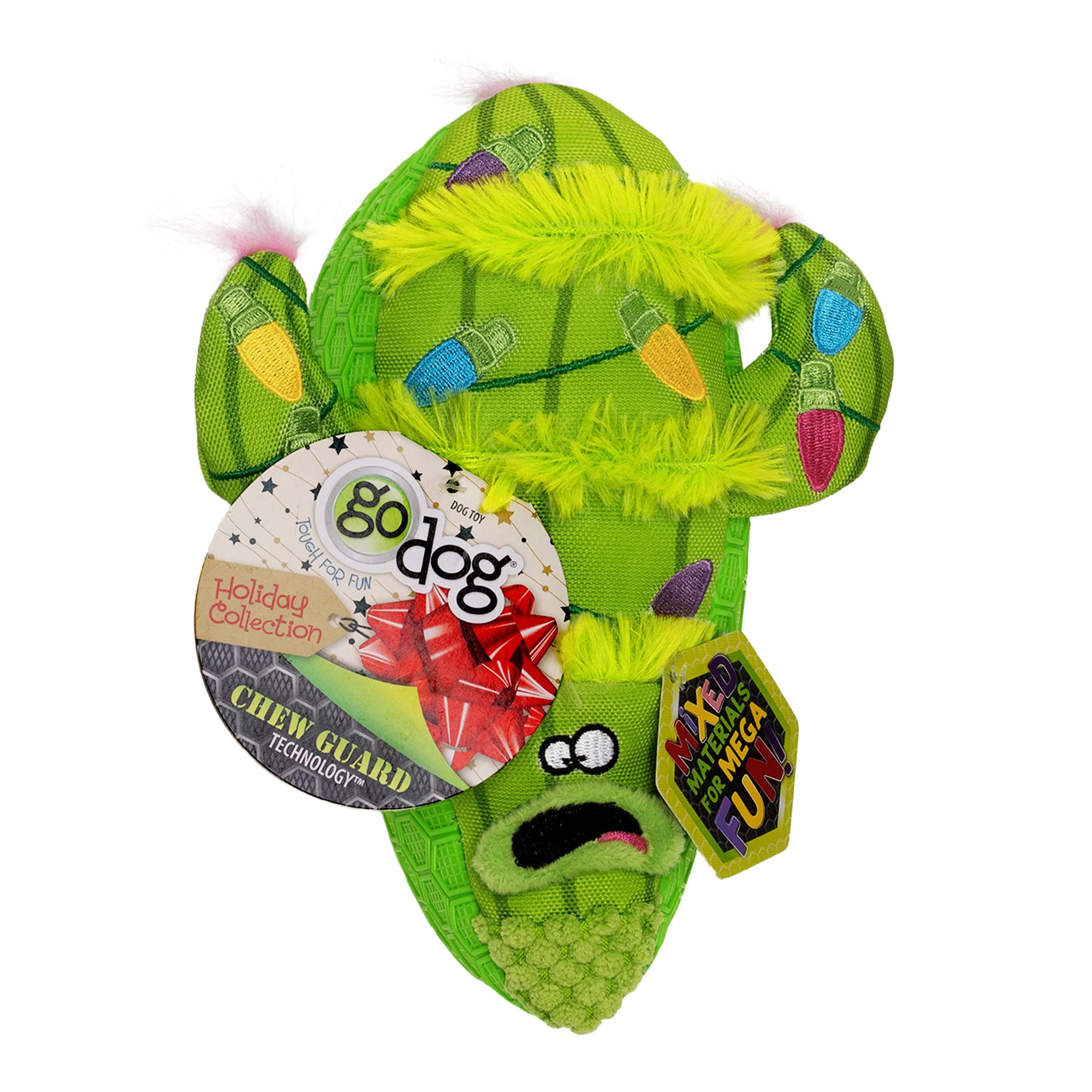 goDog Holiday Collection Cactus Squeaky Dog Toy, One Size, TPE Plush, Chew Guard Technology, Green