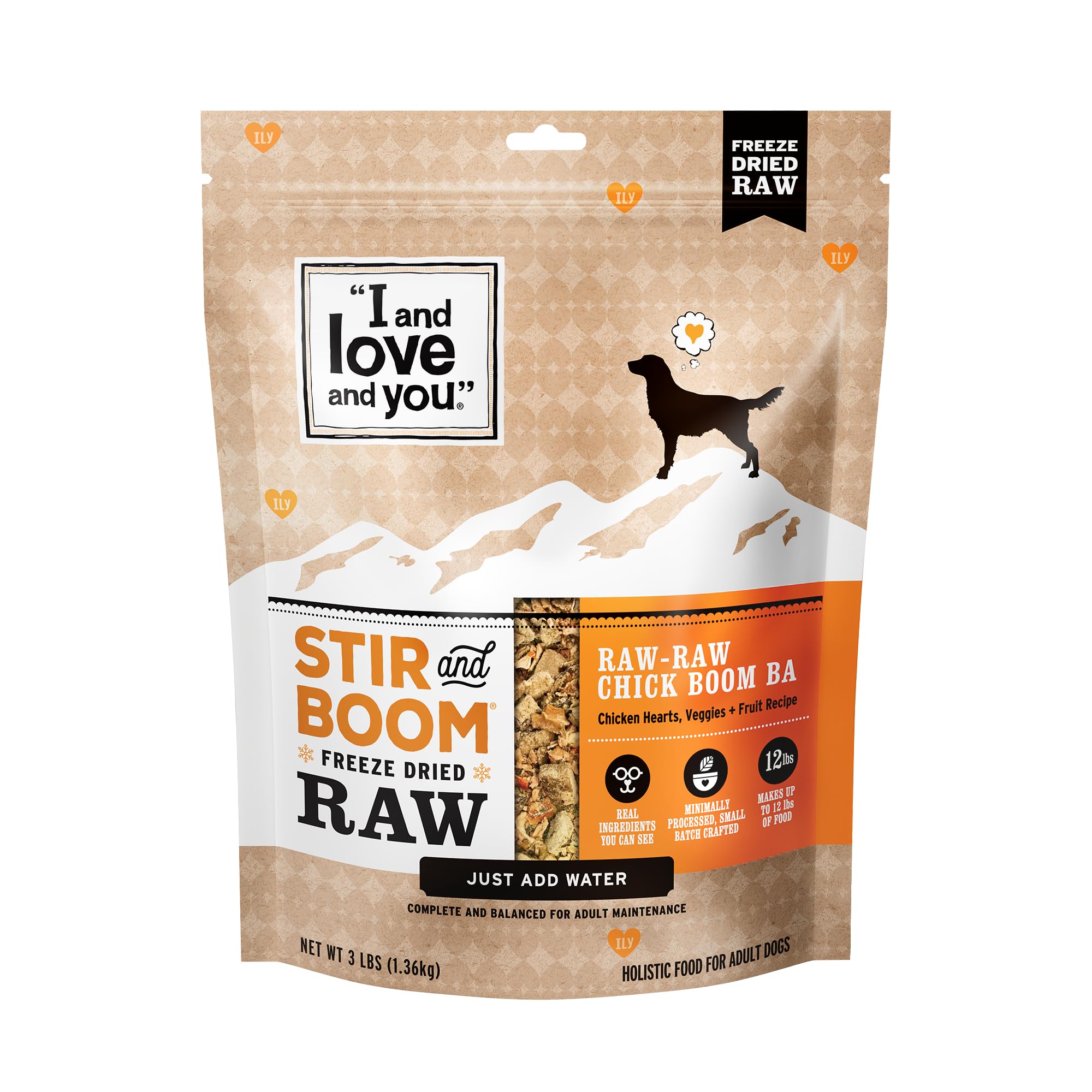 I and Love and You Stir and Boom Dehydrated Freeze Dried Raw Dog Food - Chicken - Grain Free, Real Meat, No Fillers, 3lb Bag