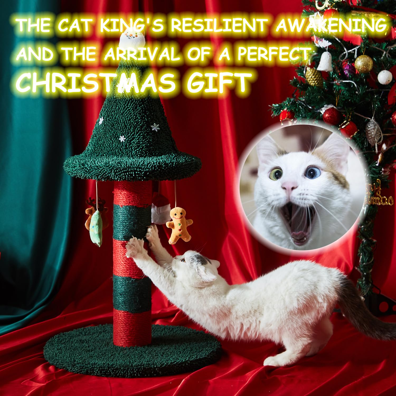 Luckitty Cat Scratching Post With 4 Hanging Plush Toy - Christmas Tree Alternative Give Your Cat A Toy And Scratching Post In On
