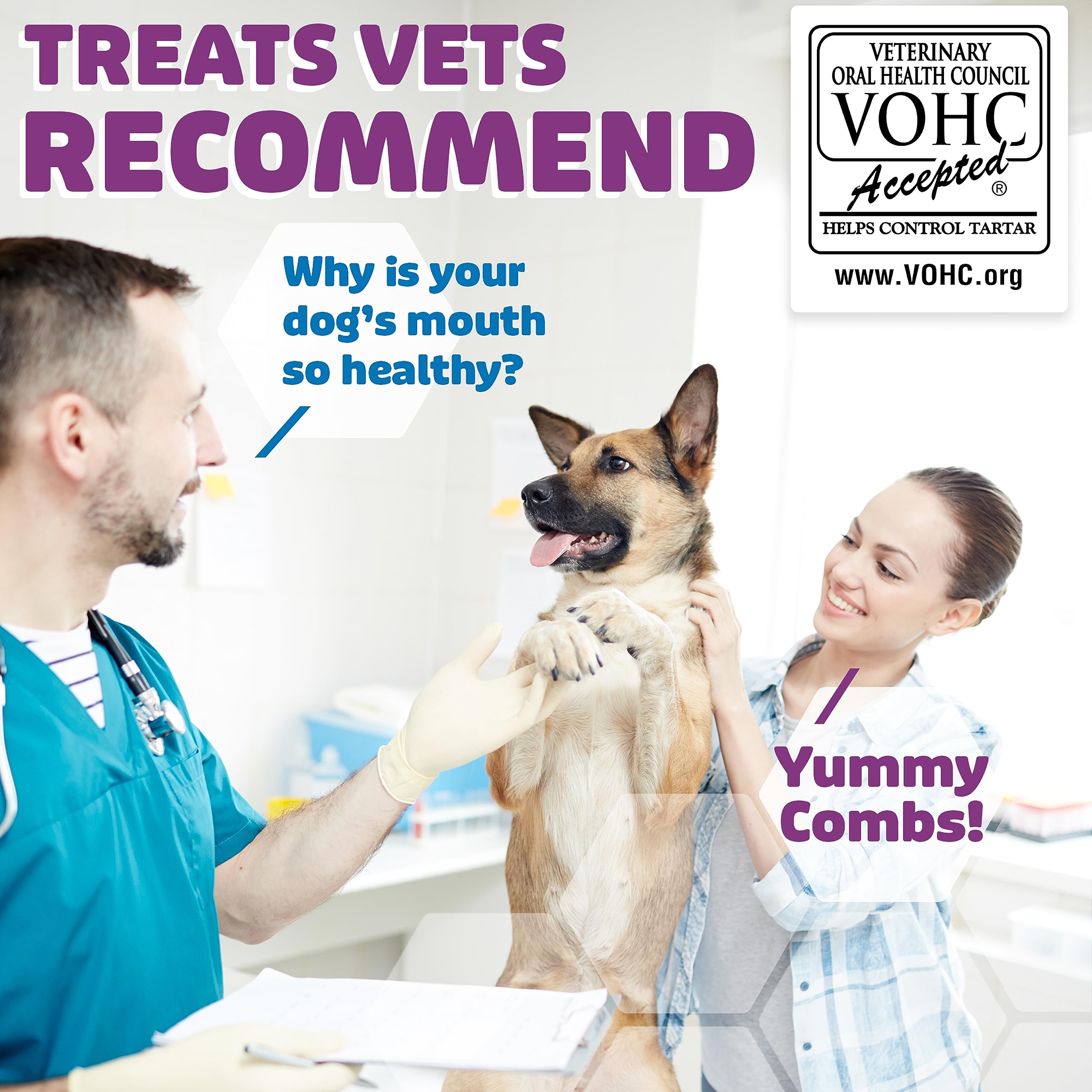 Yummy Combs - Dog Dental Treats | Removes Tartar - Vet VOHC Approved | A Yummy Treat for Teeth Cleaning - Chicken Protein | for