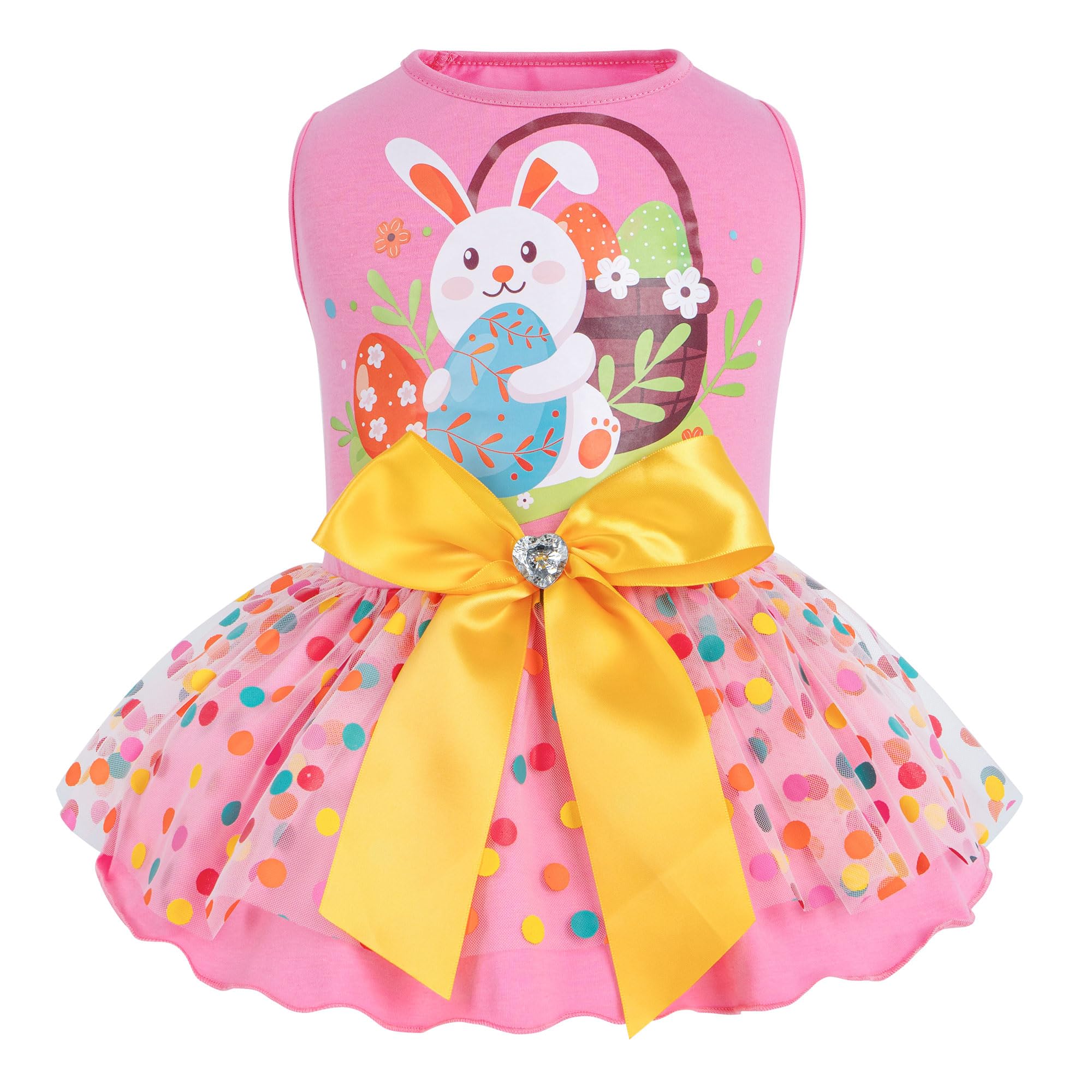 Cyeollo Easter Day Dog Dress Holiday Outfit Dog Clothes Girl Skirt Bunny Egg Print Tulle Doggie Dresses For Medium Large Dogs Pe