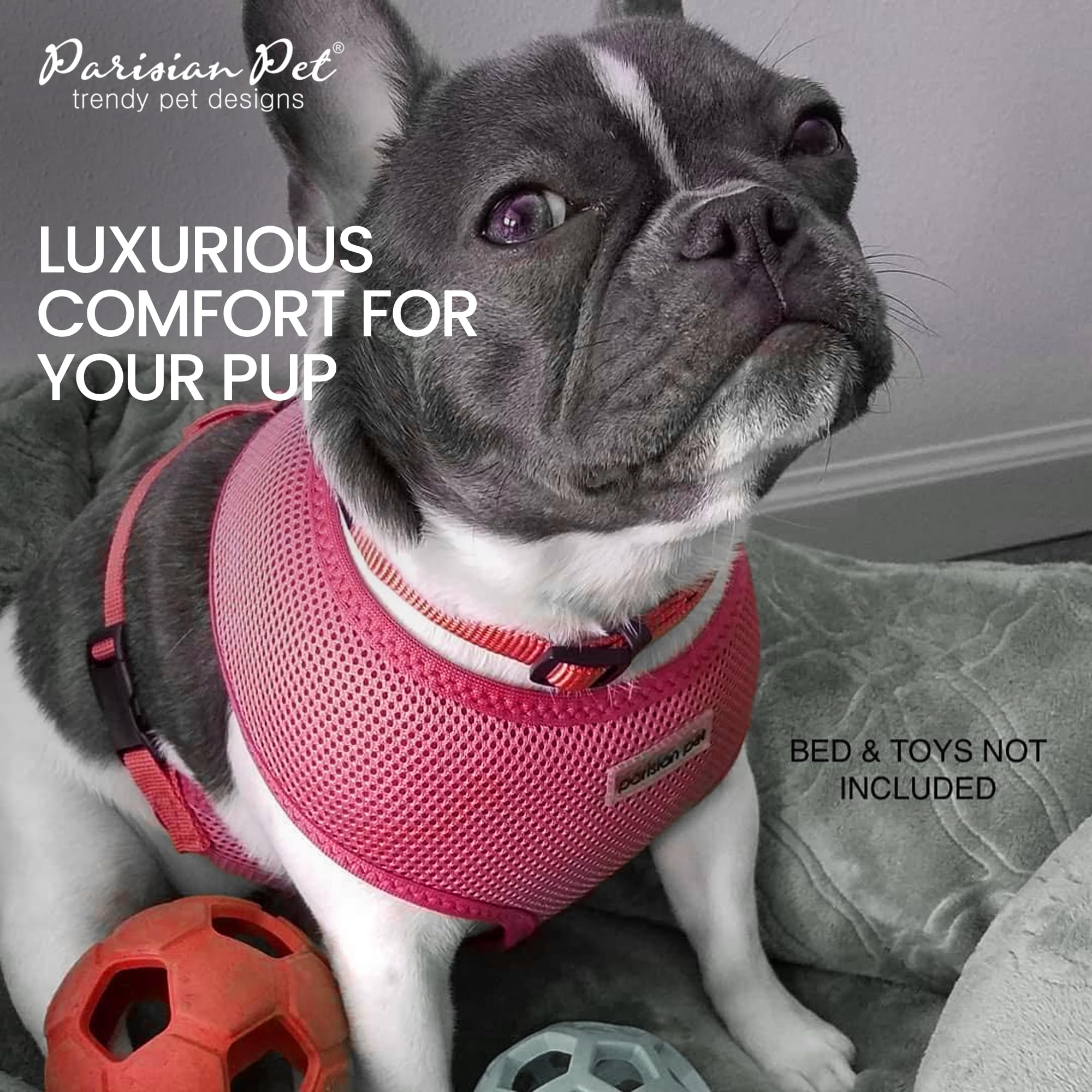 Parisian Pet Dog Harness - Adjustable Pink Dog Vest Harness - 100% Mesh Fabric No Pull Puppy Harness - Cooling Dog Harness For Large Dogs - Idle For Walking, Running, And Hiking - L