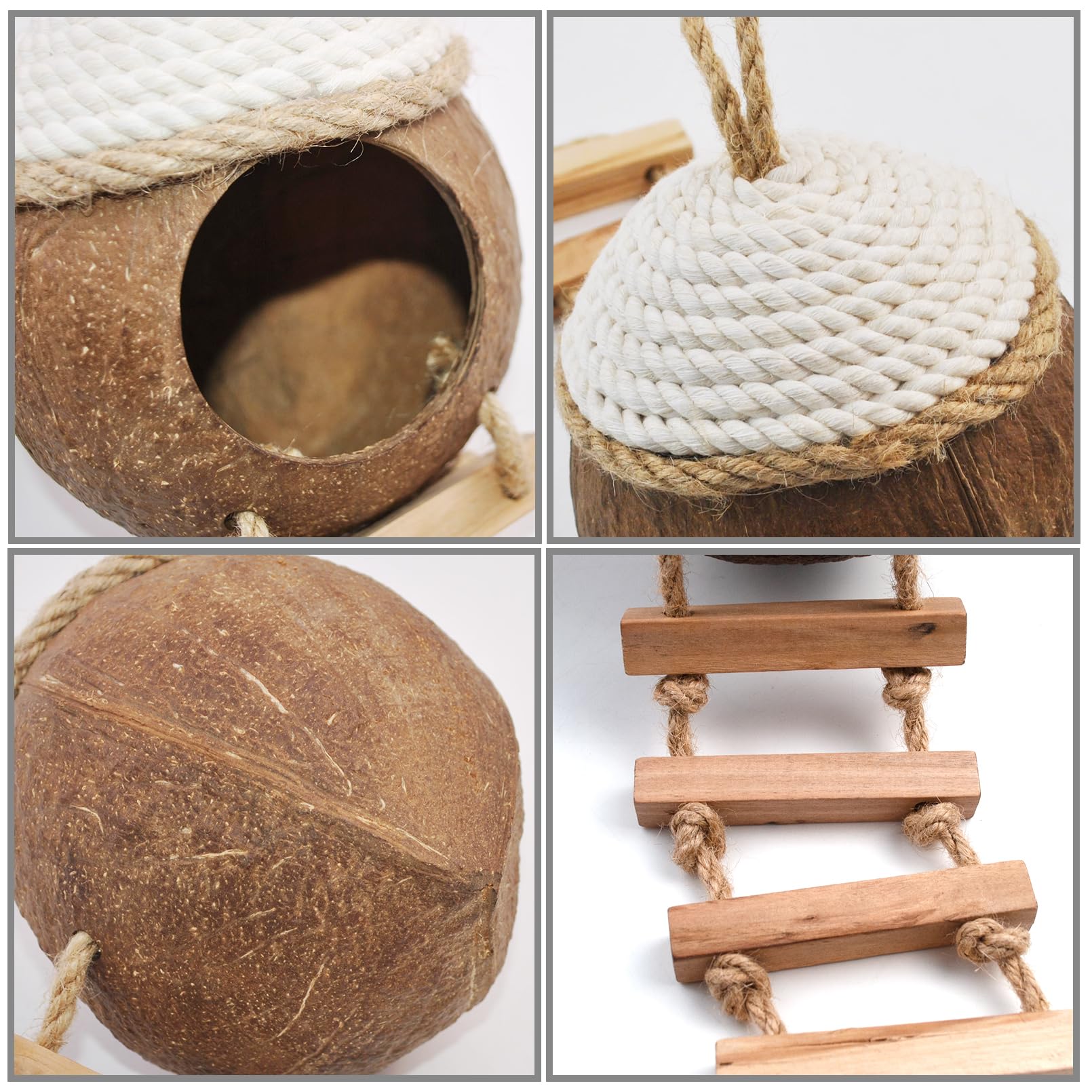 Muyg Leopard Gecko Coconut Hut With Ladder,Grested Gecko Coco Den Lizards Hanging Coconut Shell Hideout Cave Reptiles Tank Acces