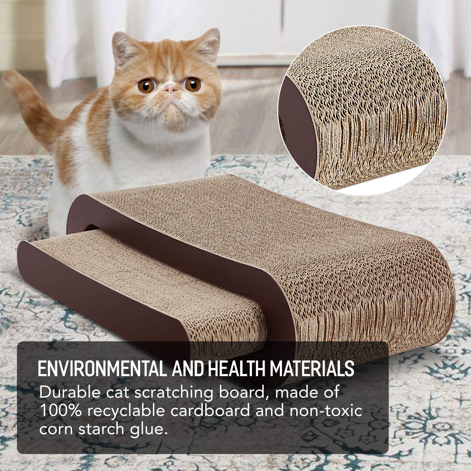 Fluffydream 2In1 Cat Scratcher Cardboard Lounge Bed, Cat Scratching Board, Durable Board Pads Prevents Furniture Damage