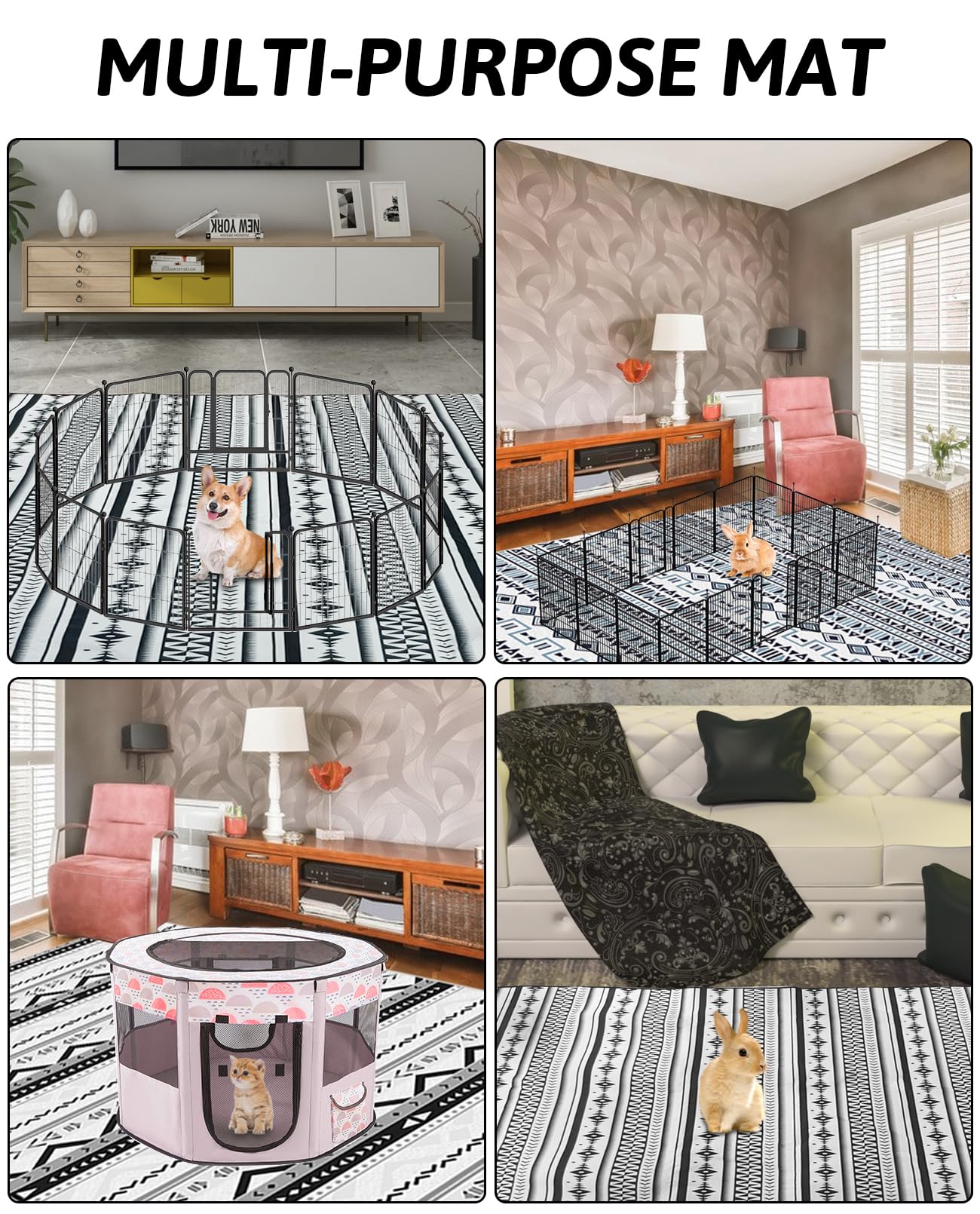 BNOSDM Extra Large Cage Liners for Rabbits 91'' X 63'' Washable Rabbit Pad Large Bunny Mat Anti Slip Rug for Bunnies Pet Carpet