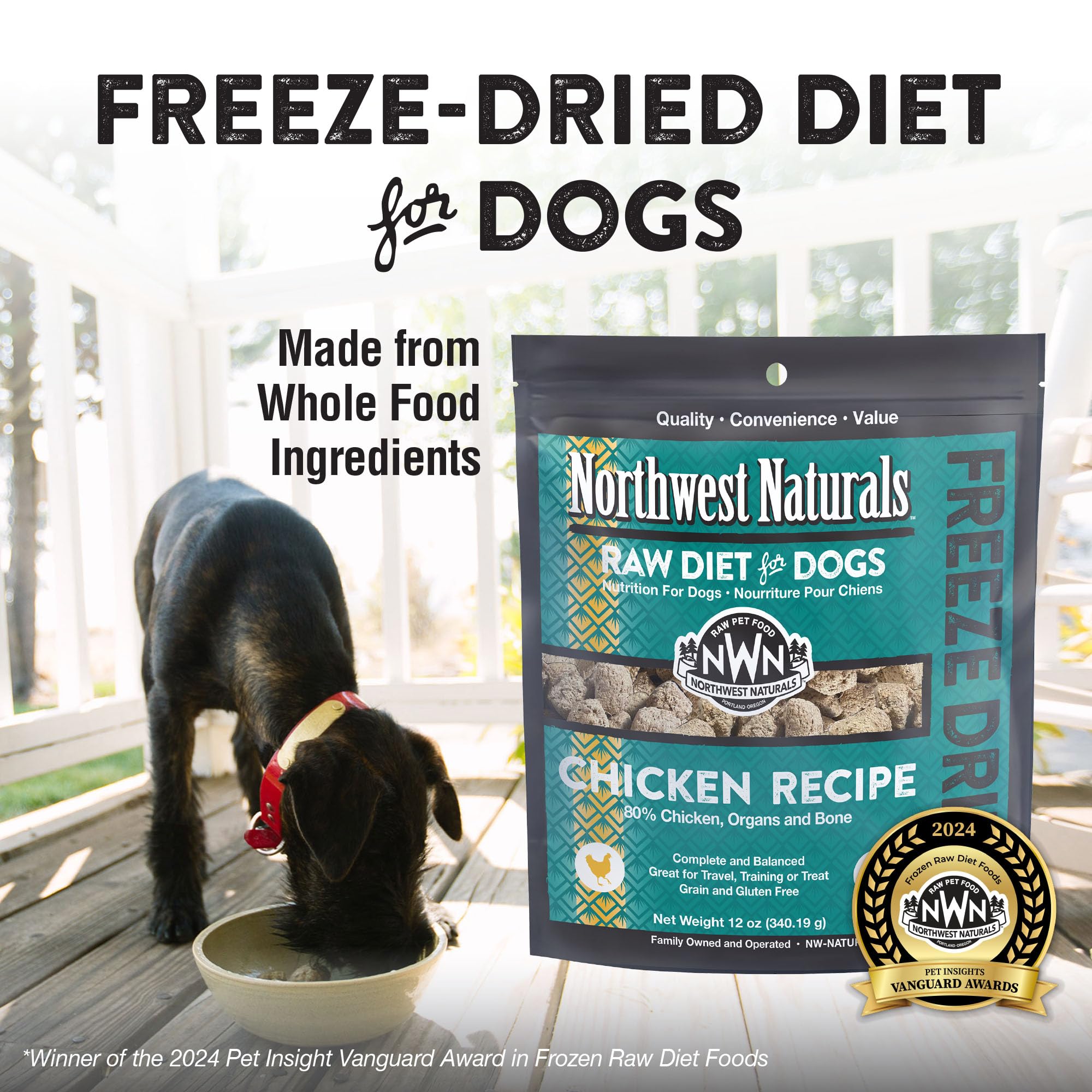 Northwest Naturals Freeze-Dried Chicken Dog Food - Bite-Sized Nuggets - Grain-Free, High-Protein, Raw Diet, Human-Grade Ingredie