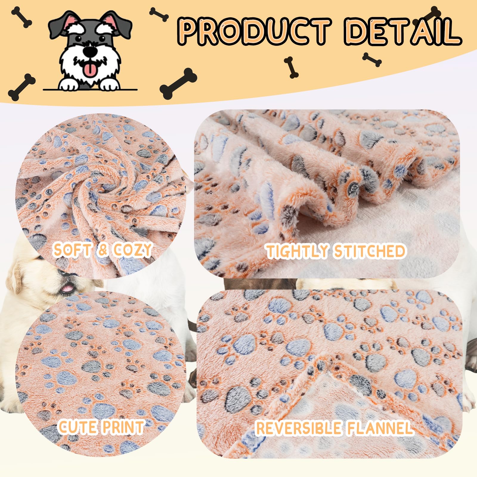 Soft Fuzzy Blankets For Dogs & Cats, 3 Pack - Large, Medium, Reversible Cow Print, 41 X 31 Inch, Blue