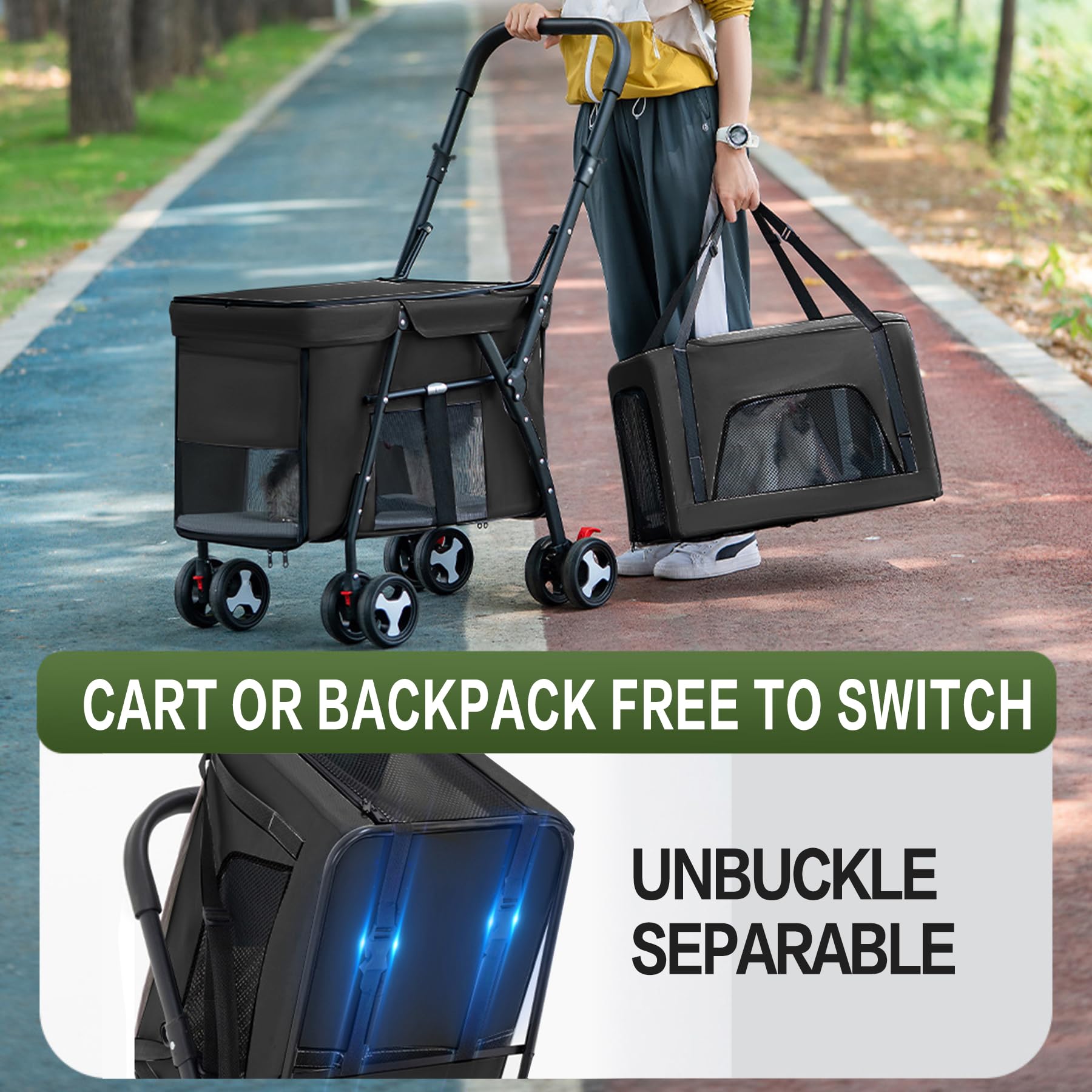 Pet Stroller Double Deck 4 Wheels - Easy-Fold Dog Cat Stroller For Small Medium Dog Cats Carrier, Travel Folding Carrier Breatha