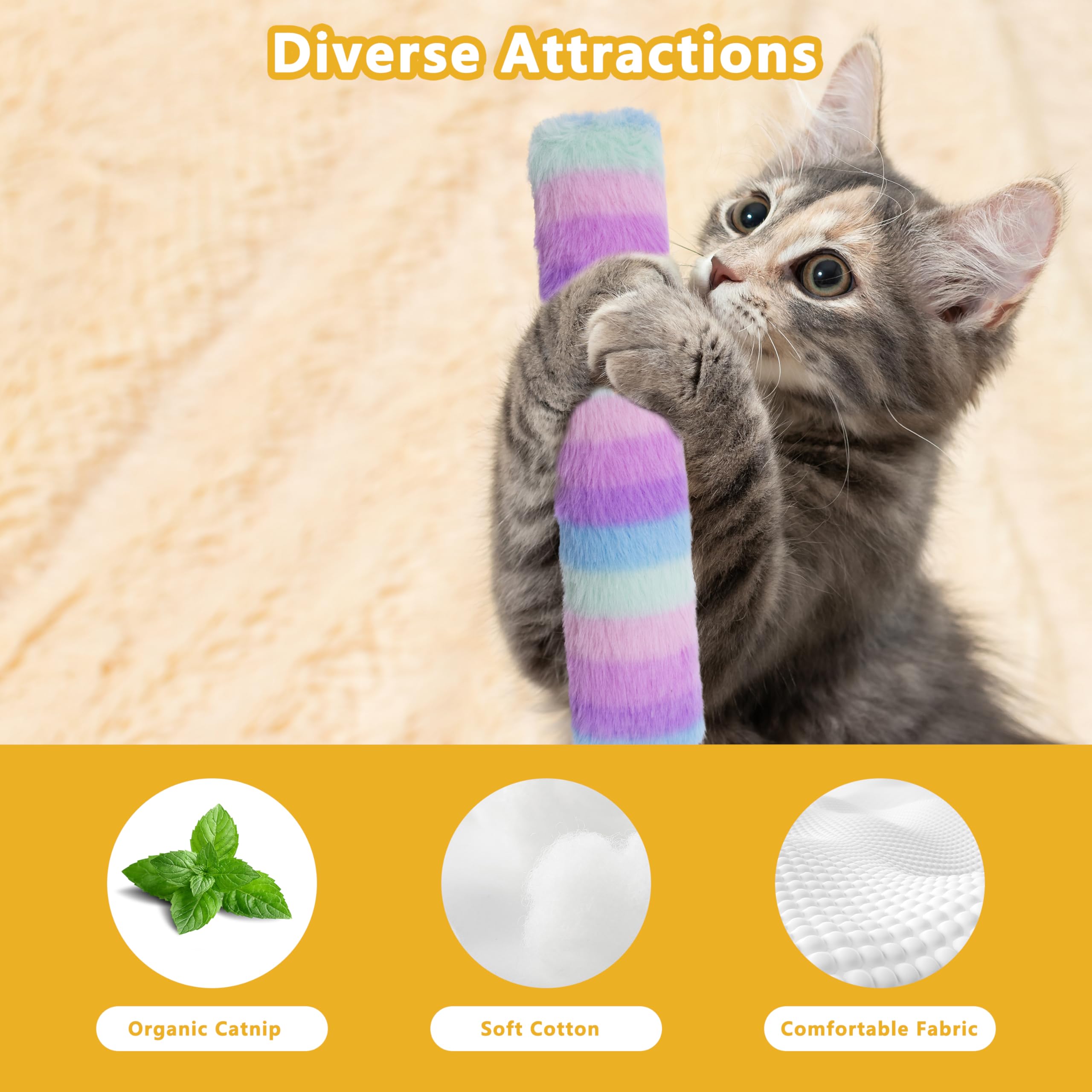 Maiiu 3 Pack Catnip Toys, Soft & Durable Cat Pillows, Crinkle Sound Catnip Toys, Indoor Interactive Cat Kicker Toys, Companion T