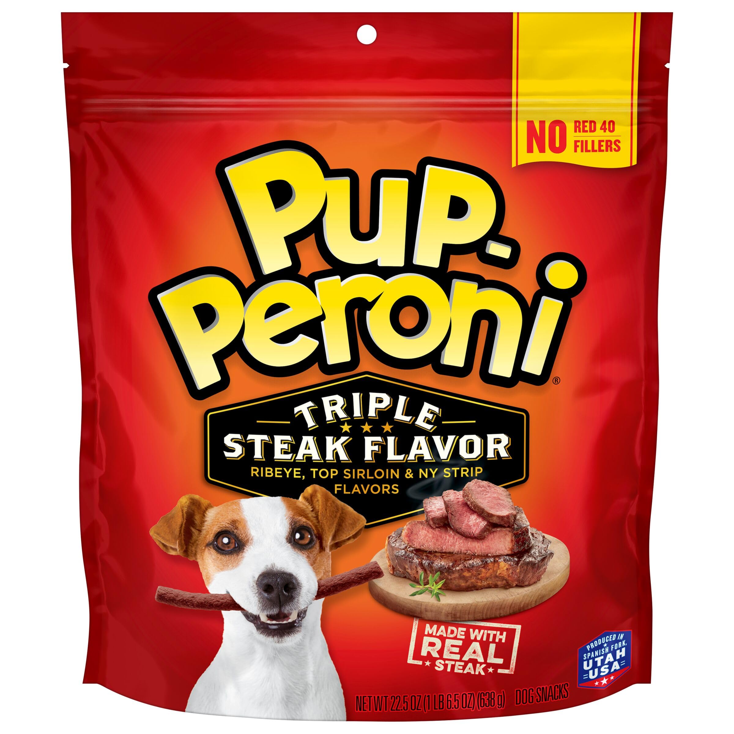 Pup-Peroni Dog Treats, Triple Steak Flavor, 22.5 Ounce, Ribeye, Top Sirloin, NY Strip Flavors