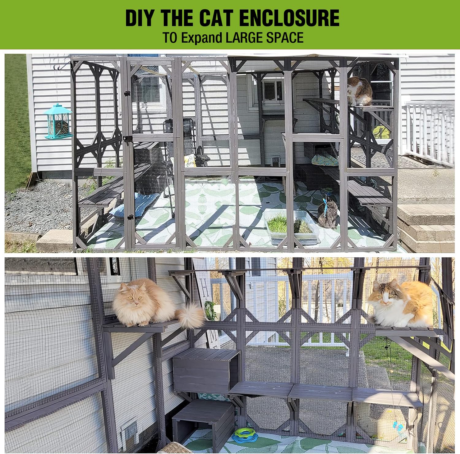Gutinneen Catio Large Cat House Outdoor Walk In Outdoor Cat Enclosure Indoor Cage Kitty Condo Playpen With Door, Platform & Smal