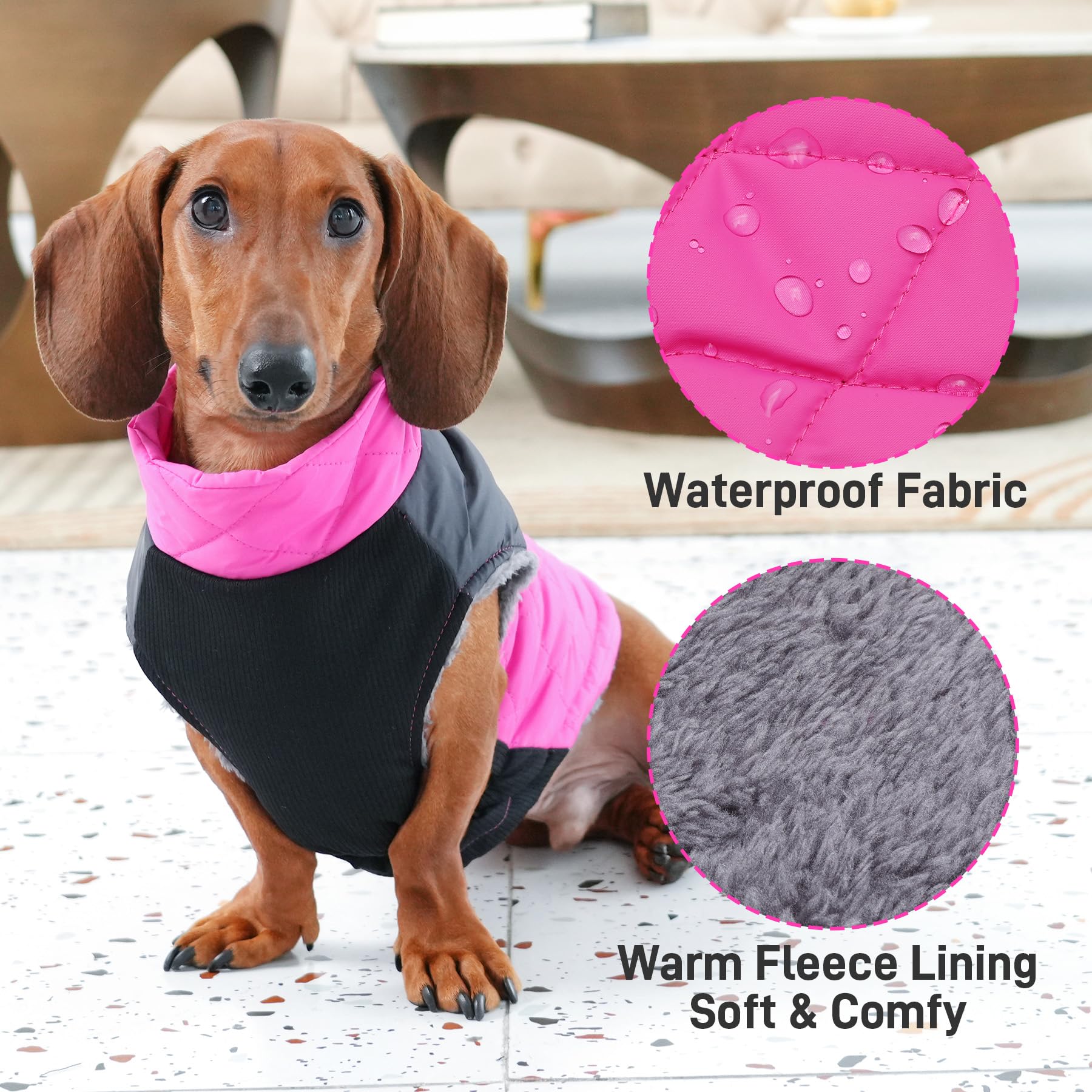 Joydaog Warm Fleece Dog Coats For Small Dogs,D-Rings Waterproof Puppy Jacket For Cold Winter,Pink M