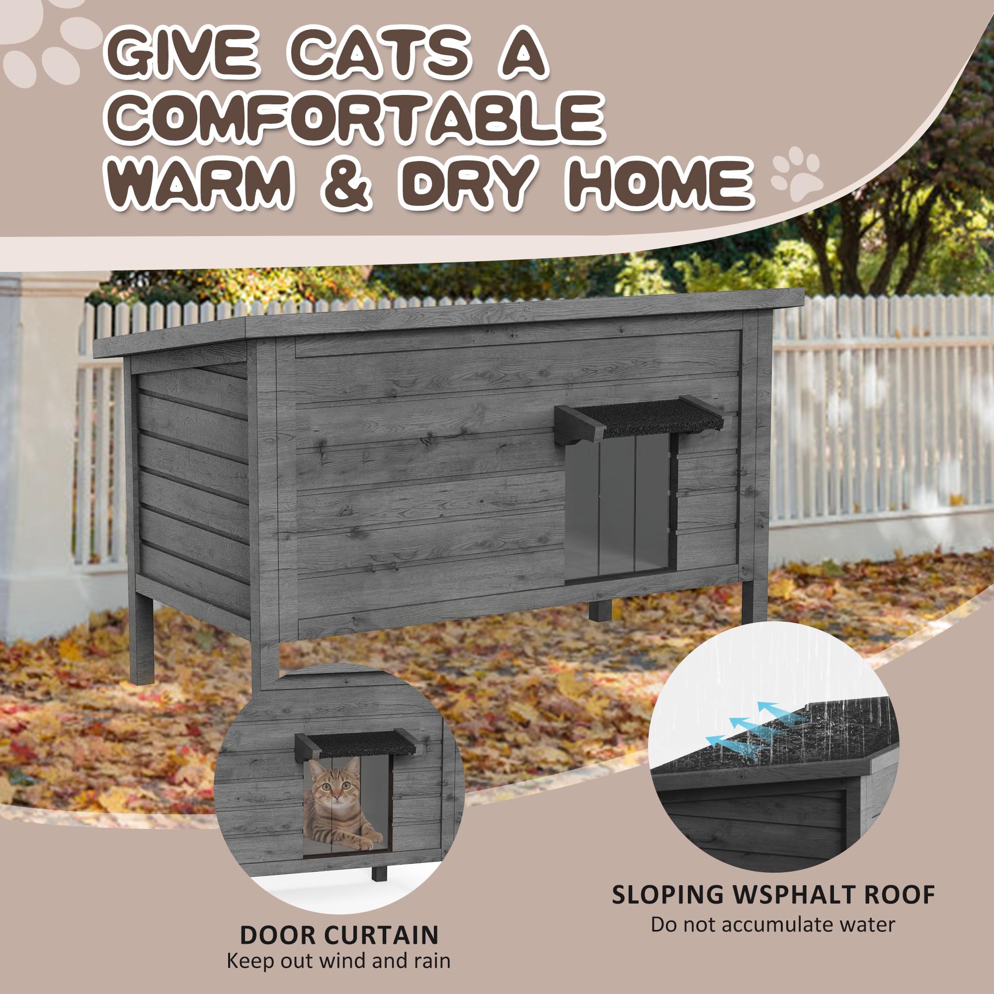 Kinchoix Cat House Outdoor Feral Cat Shelter Fully Insulated Outside Feral Cat Enclosure Wooden For Multiple Cats Possum Stray C