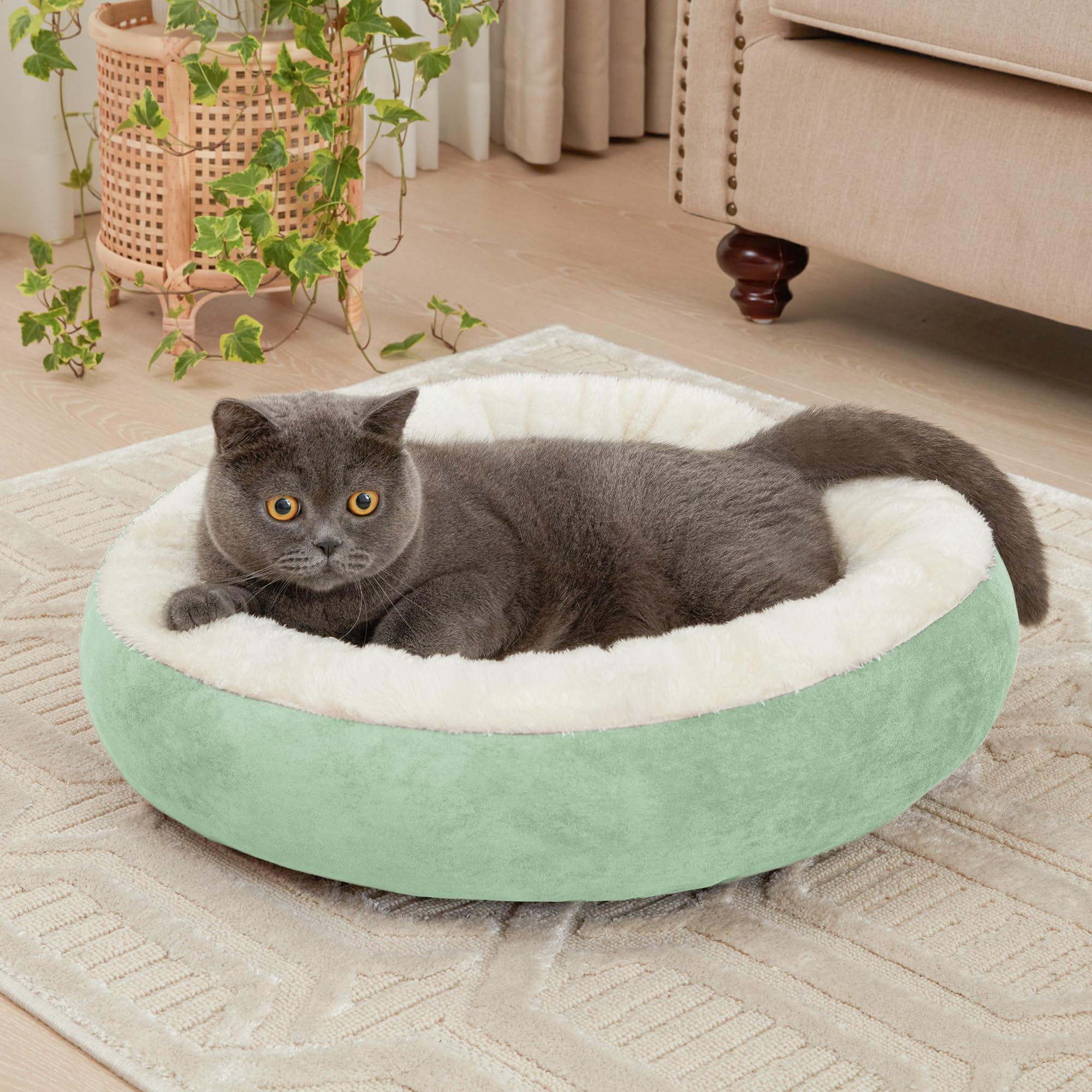 Love'S Cabin Round Donut Cat And Dog Cushion Bed, 20In Pet Bed For Cats Or Small Dogs, Anti-Slip & Water-Resistant Bottom, Super Soft Durable Fabric Pet Beds, Washable Luxury Cat & Dog Bed Blue