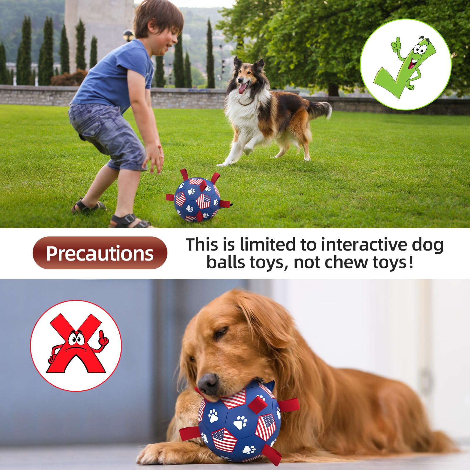 Qdan Dog Toys Soccer Ball With Straps - Durable Dog Balls For Large Dogs, Beach Pool Dog Water Toy, Dog Tug Toys For Tug Of War, Puppy Dog Birthday Gifts (8 Inch)