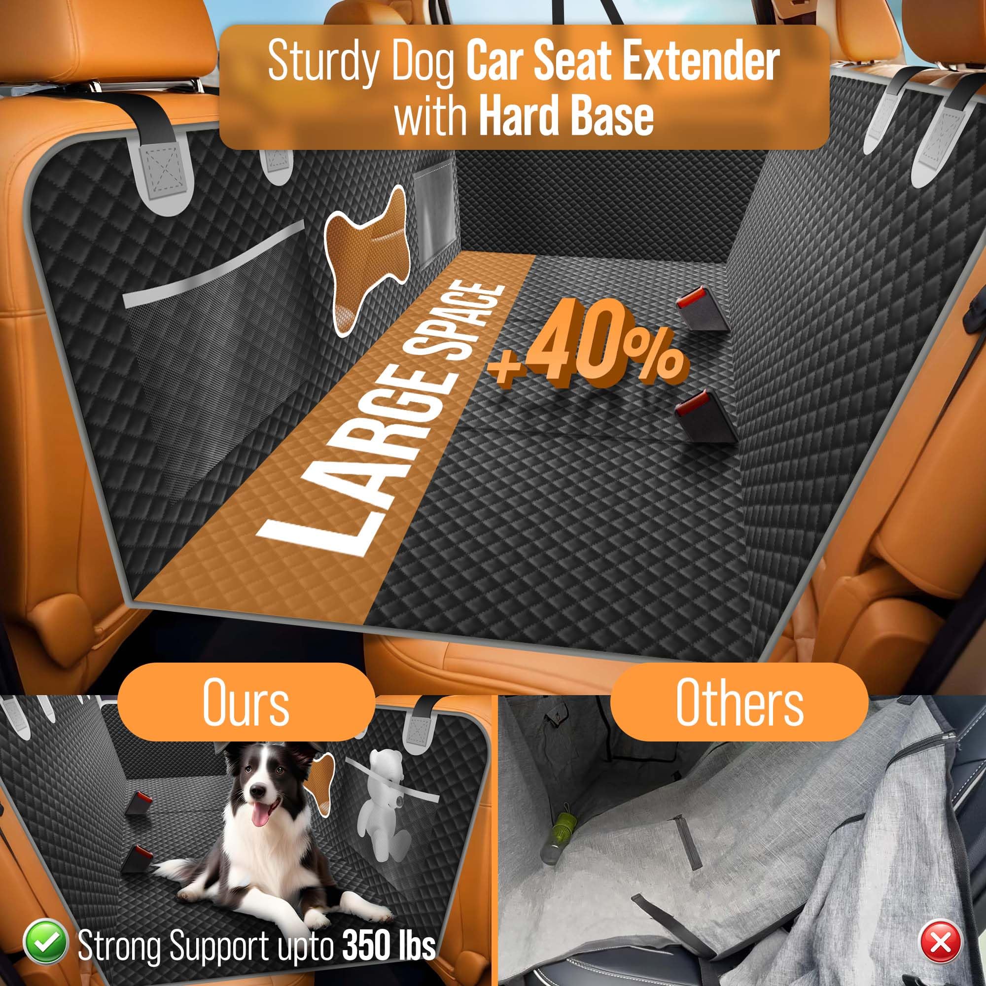 Bobby'S Moment Dog Car Seat Cover For Back Seat - Hard Bottom Dog Hammock & Extender For Dogs, Waterproof, Non-Slip, Scratchproo