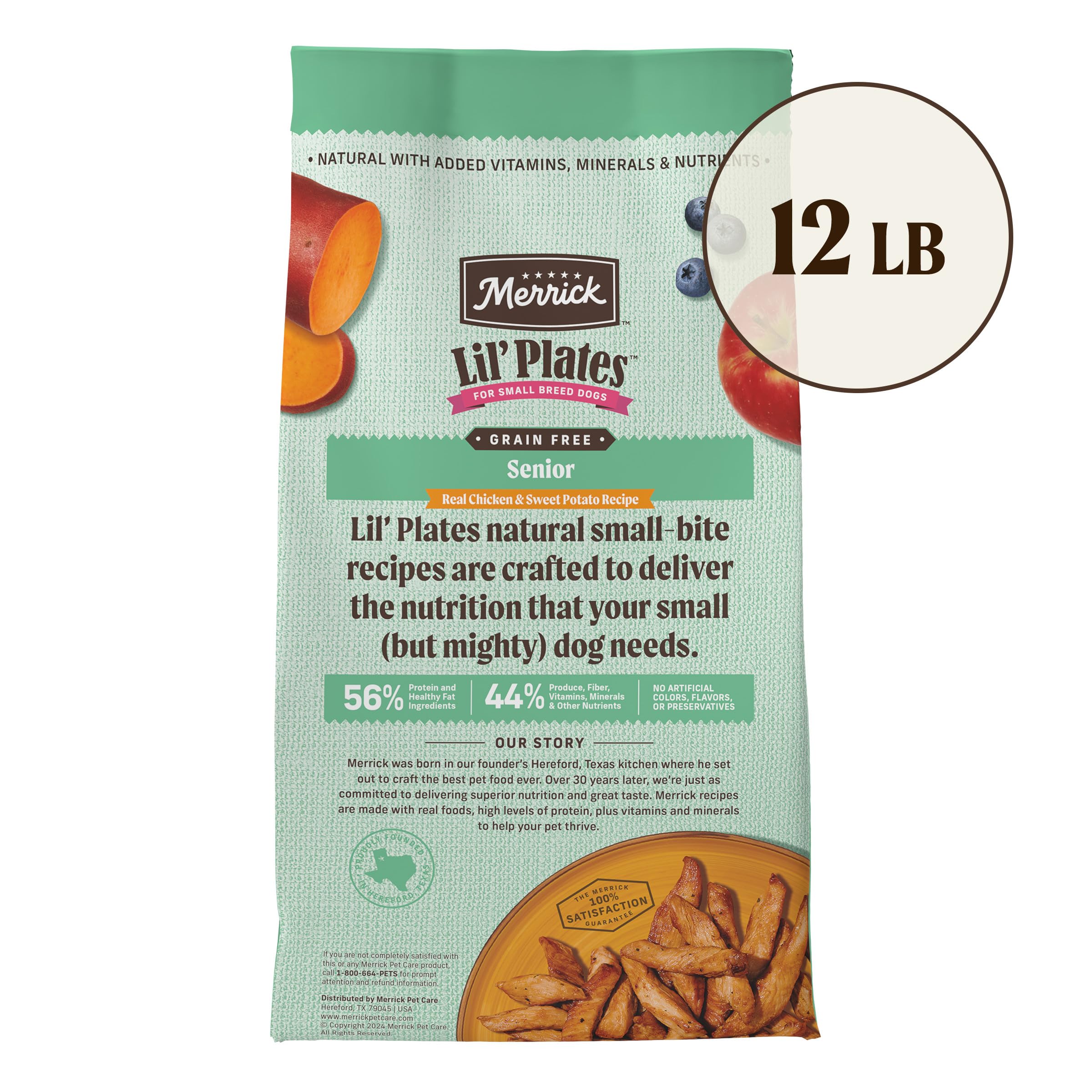 Merrick Lil Plates Premium Grain Free Senior Dry Dog Food For Small Dogs, Real Chicken, Sweet Potato Kibble - 12.0 lb. Bag