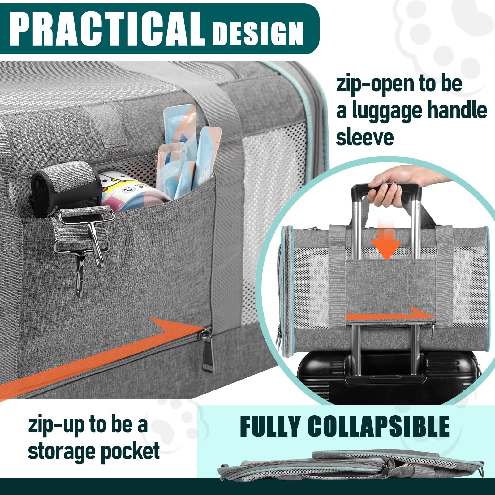 GAPZER Soft Sided Pet Carrier for Large Cats & Small Dogs, 18.1"x11.8"x11.8", Grey, Collapsible Travel Bag for Long Trips