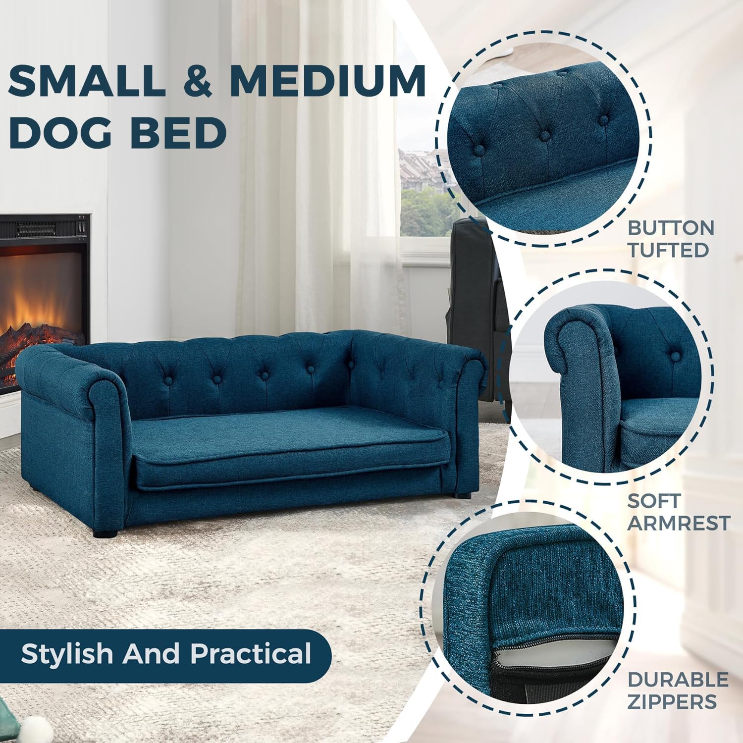 Wcfi 39 Dog Couch Bed With Legs, Durable Elevated Pet Couch With 29 W Memory Foam, Dry Cleanable Fabric, Dog Sofa Bed For La