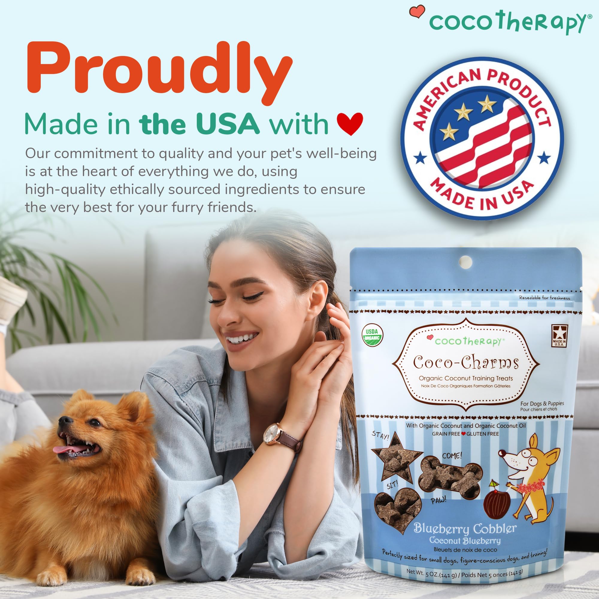 Cocotherapy Coco-Charms Blueberry Cobbler - Organic Dog Treats, All Natural, Vegan Training Treat for Dogs with Organic Coconut